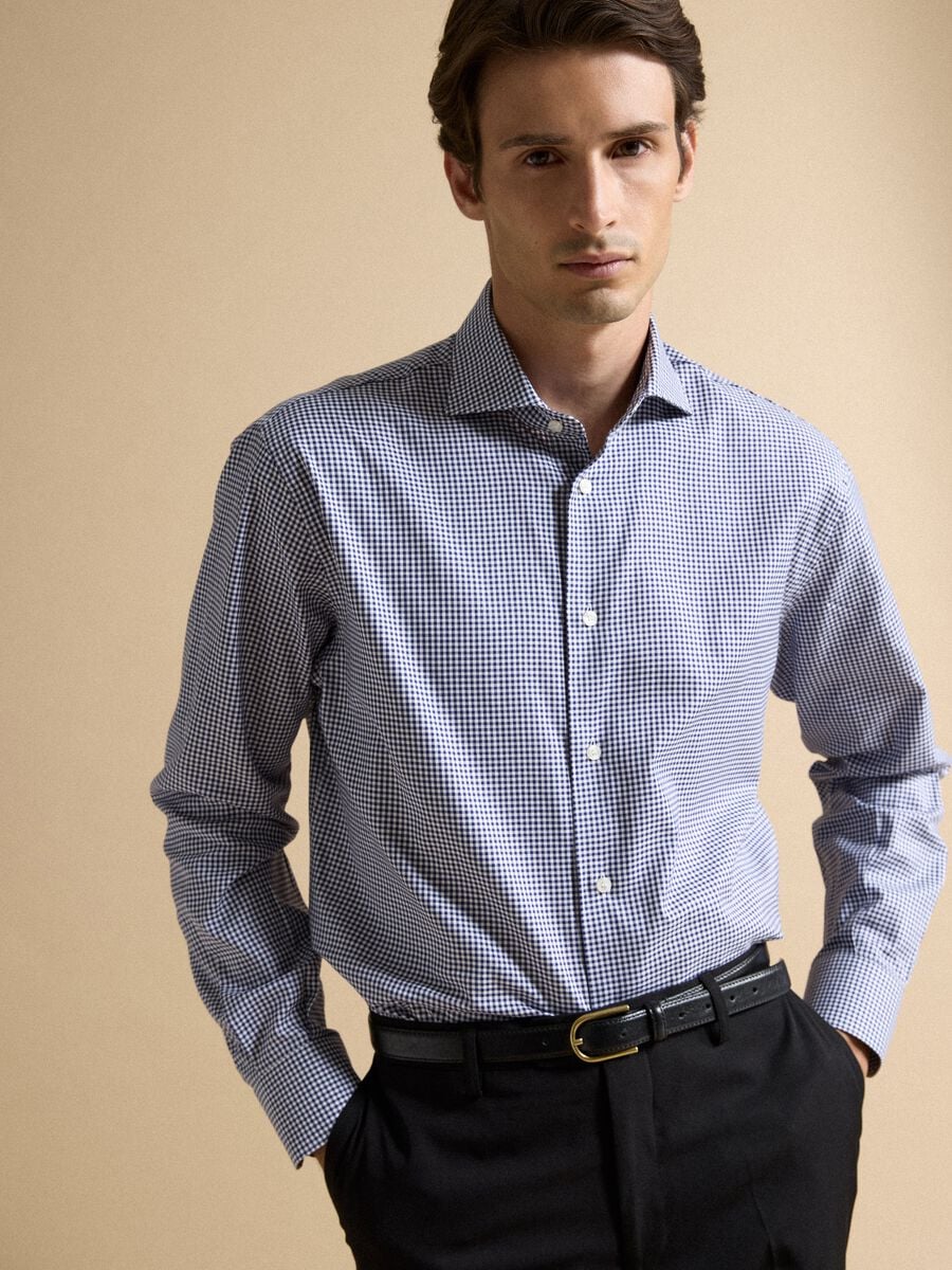Camicia oxford blu in puro cotone a quadretti regular fit_2