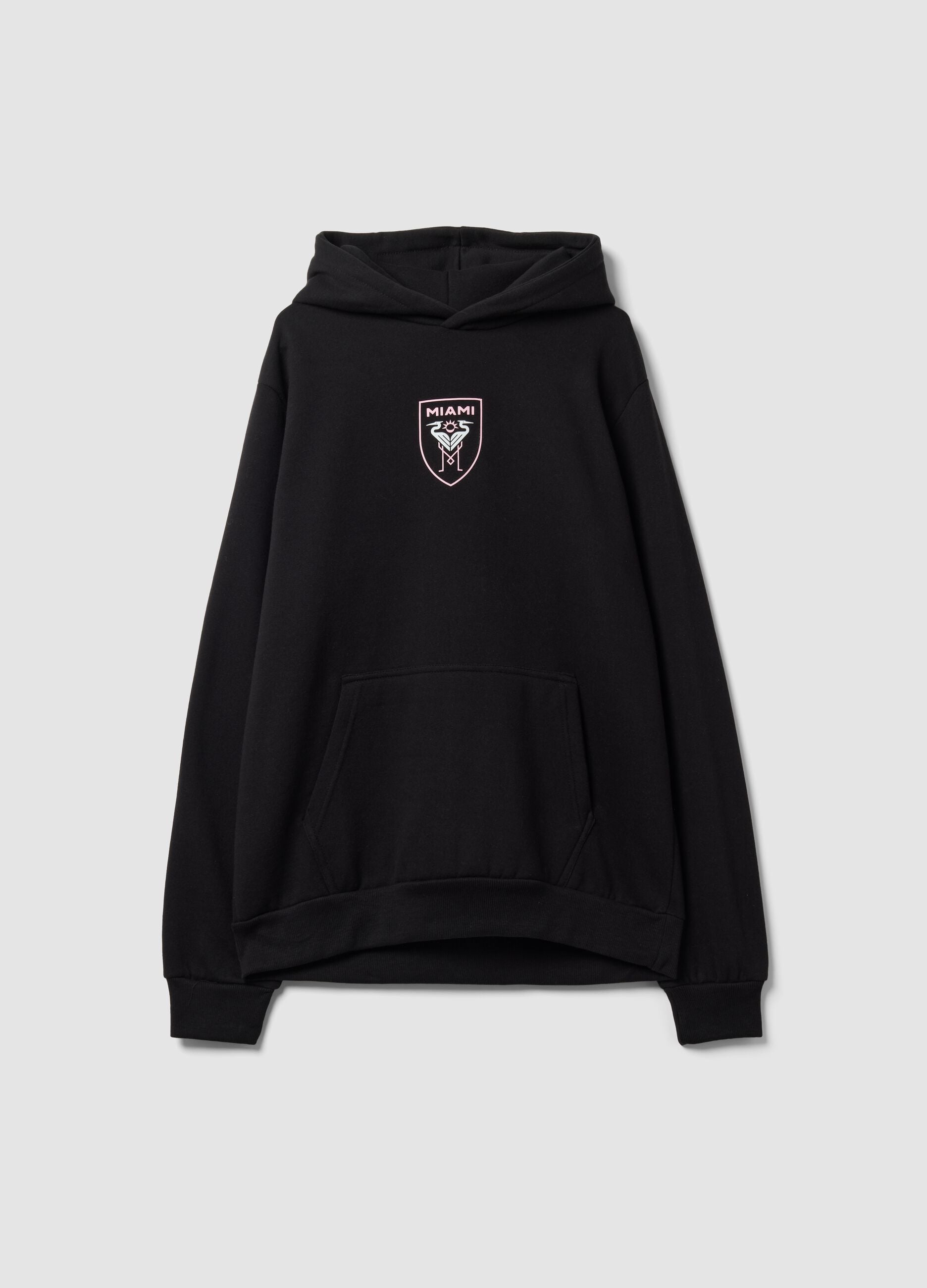 Black cotton-blend hoodie with Inter Miami CF print
