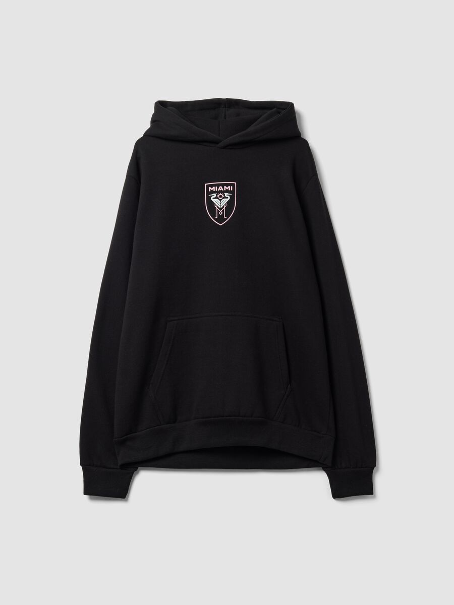 Black cotton-blend hoodie with Inter Miami CF print_0