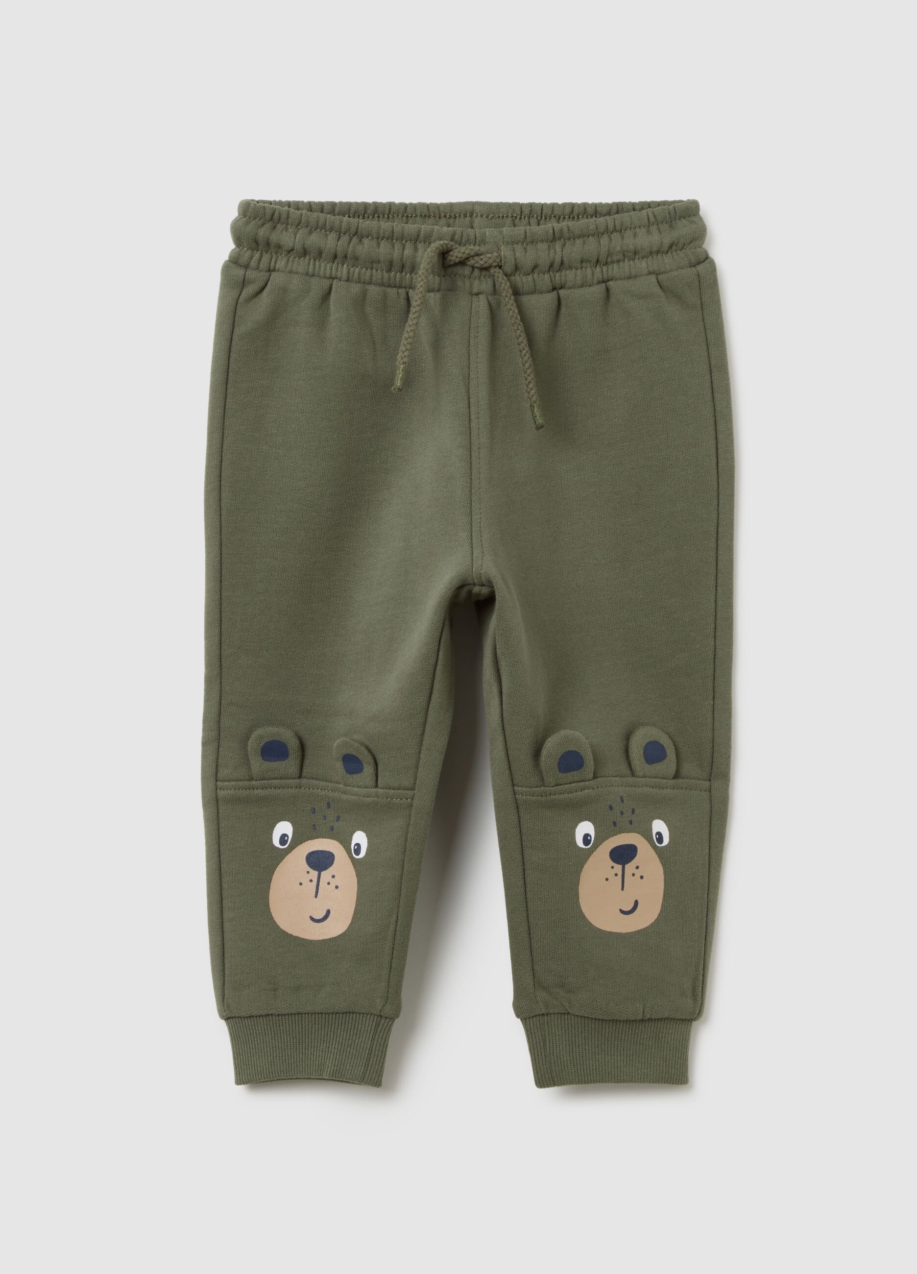 Children's green pure cotton trousers regular fit with print