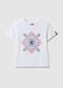Girls' White Regular Fit Stretch Cotton T-shirt with Print_3