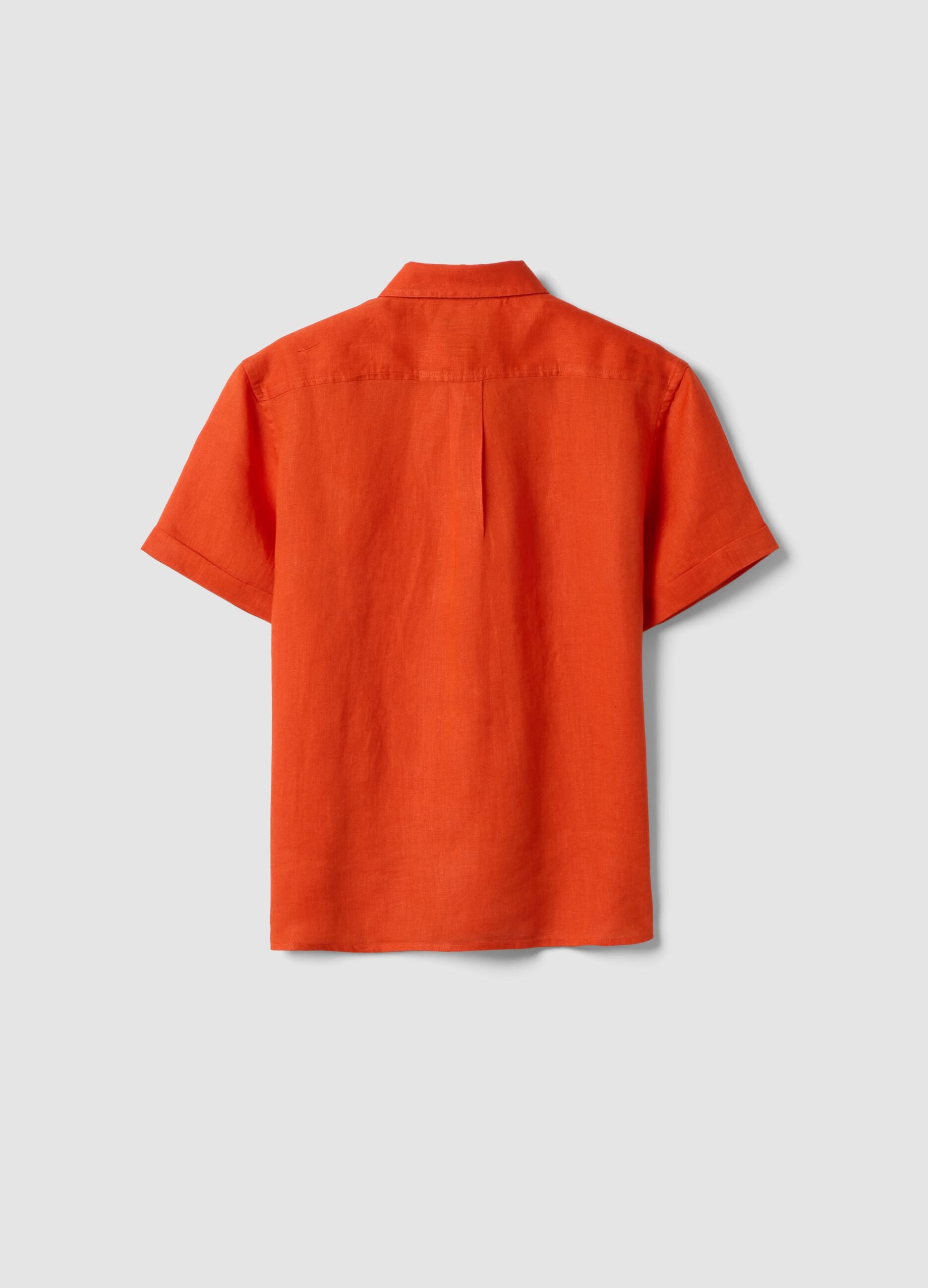 Orange pure linen oversized shirt for boys