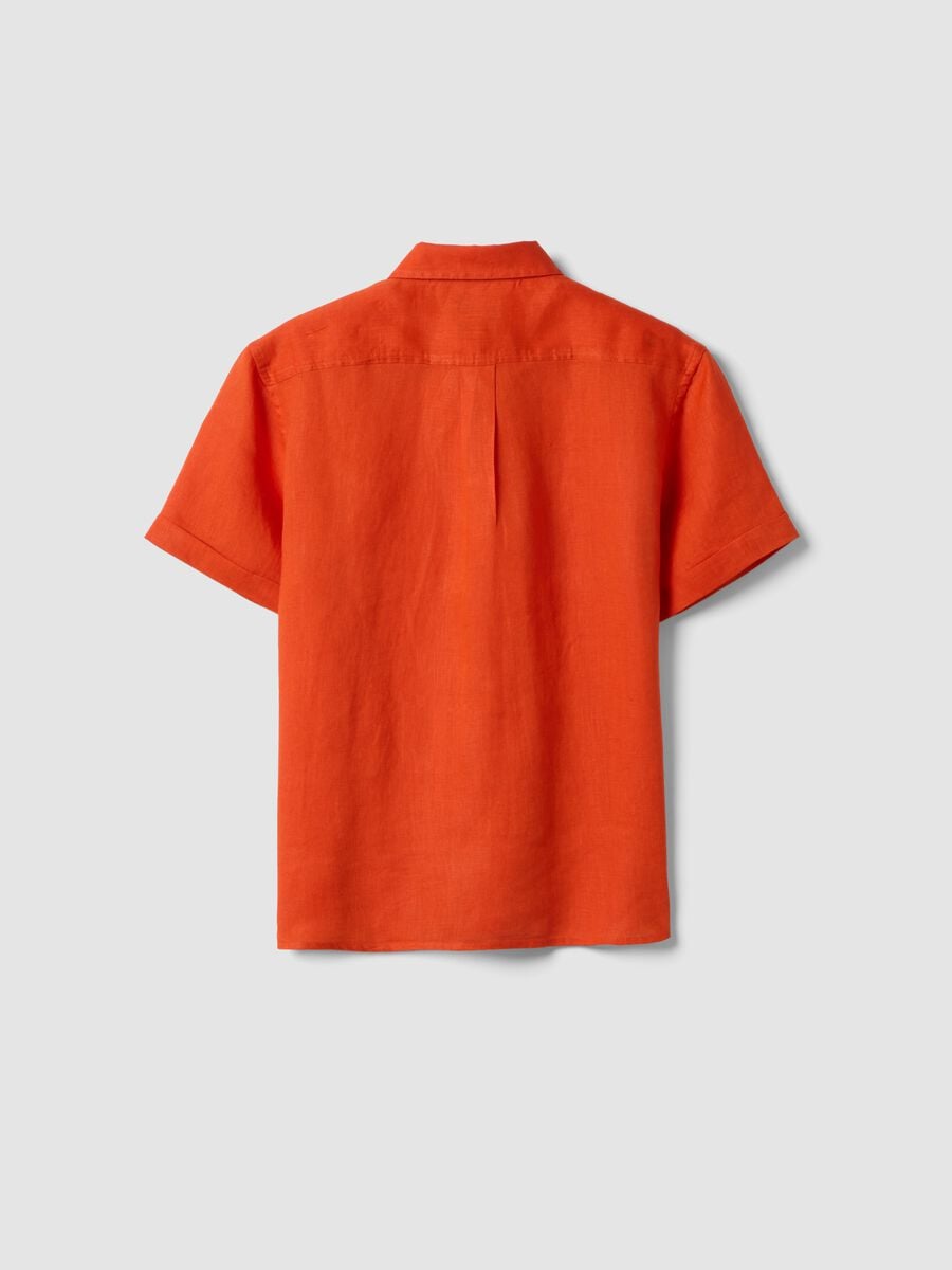 Camicia arancione in puro lino per bambino over fit_1