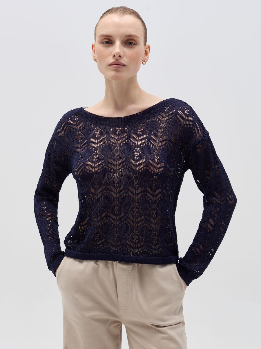 Pullover with openwork geometric weave_0