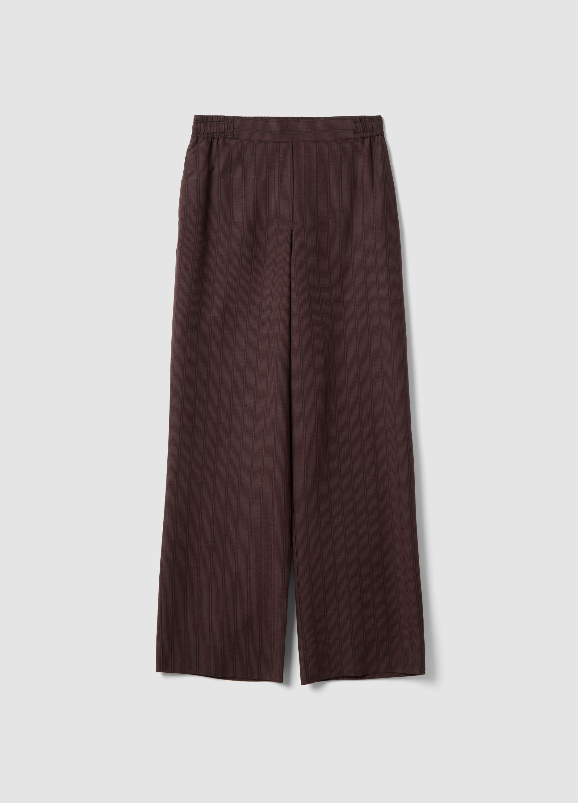 Brown wide leg striped viscose blend trousers