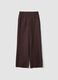 Brown wide leg striped viscose blend trousers_0