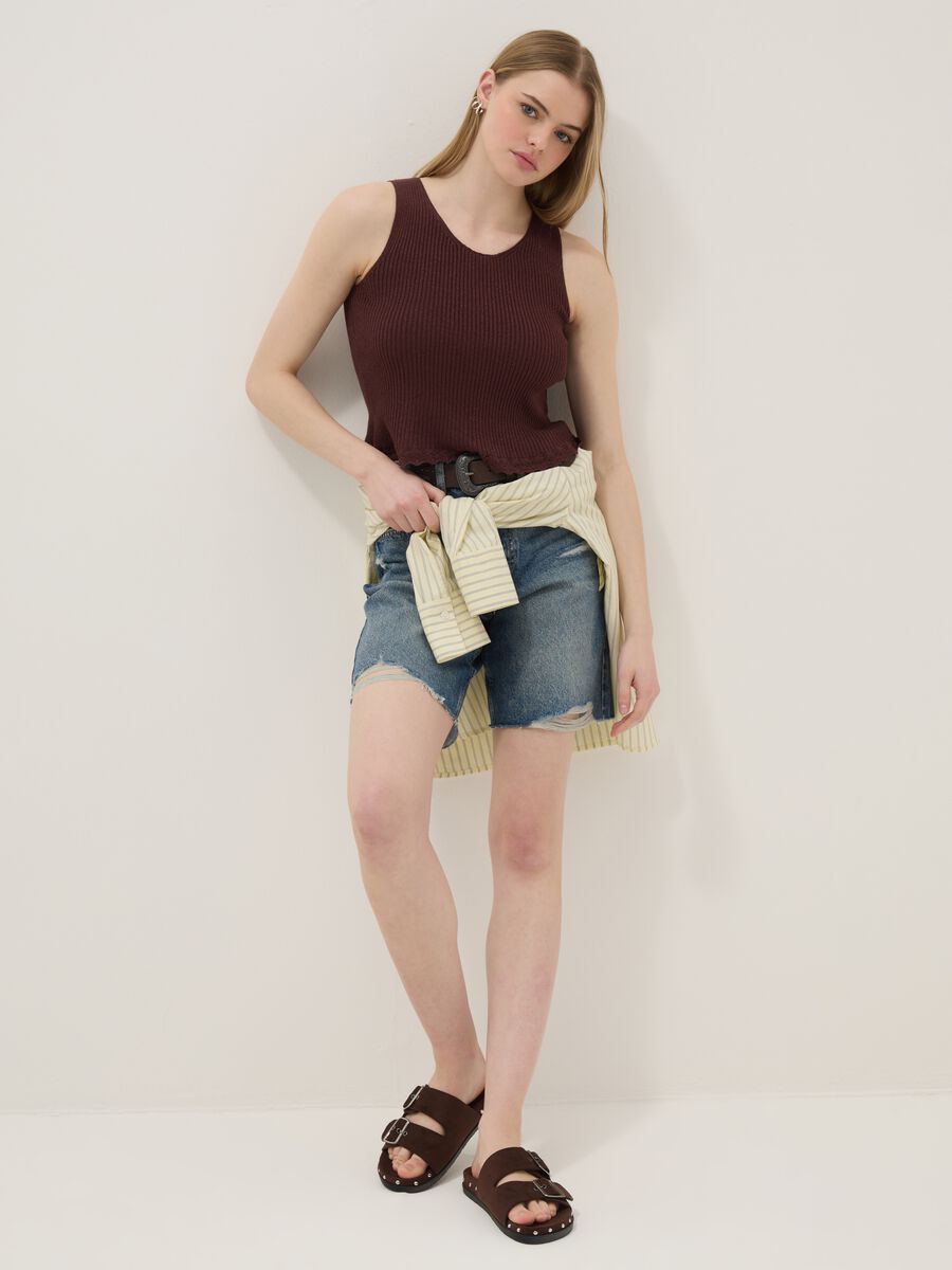 Brown fitted viscose-blend top_1