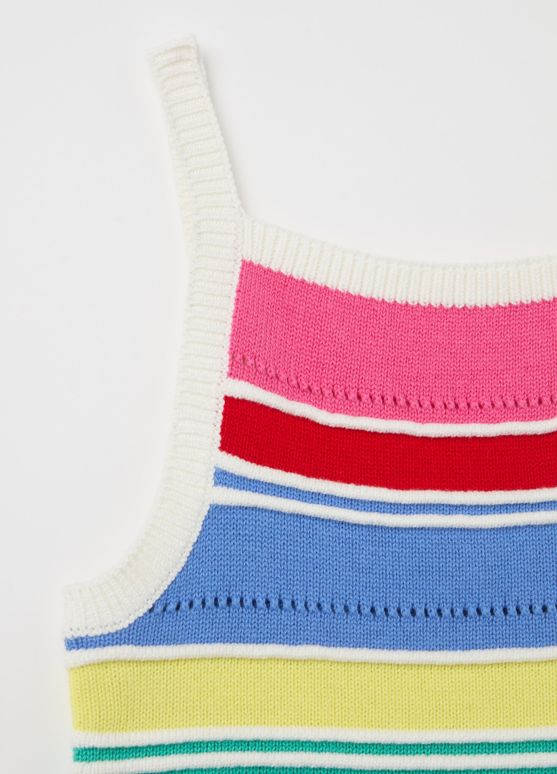 Crochet tank top with multicoloured stripes