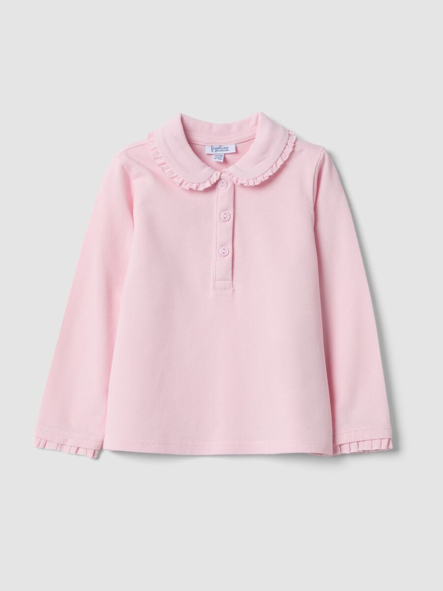Polo rosa in puro cotone organico a maniche lunghe regular fit per bimba_0