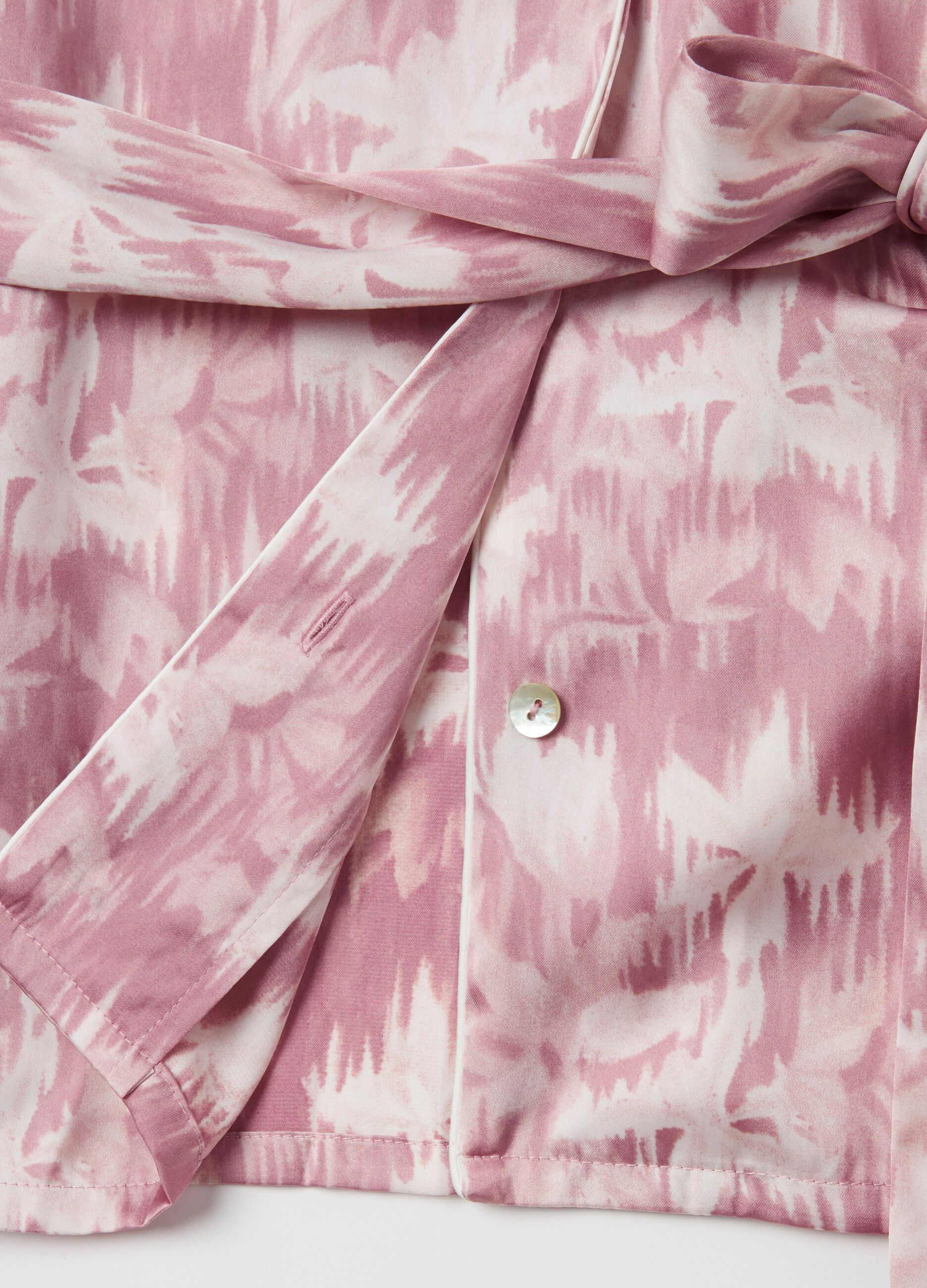Pyjama top in pink and white satin with belt