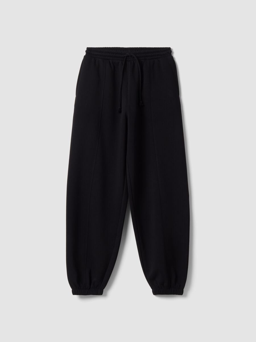Pantaloni jogger neri in misto cotone con coulisse_0