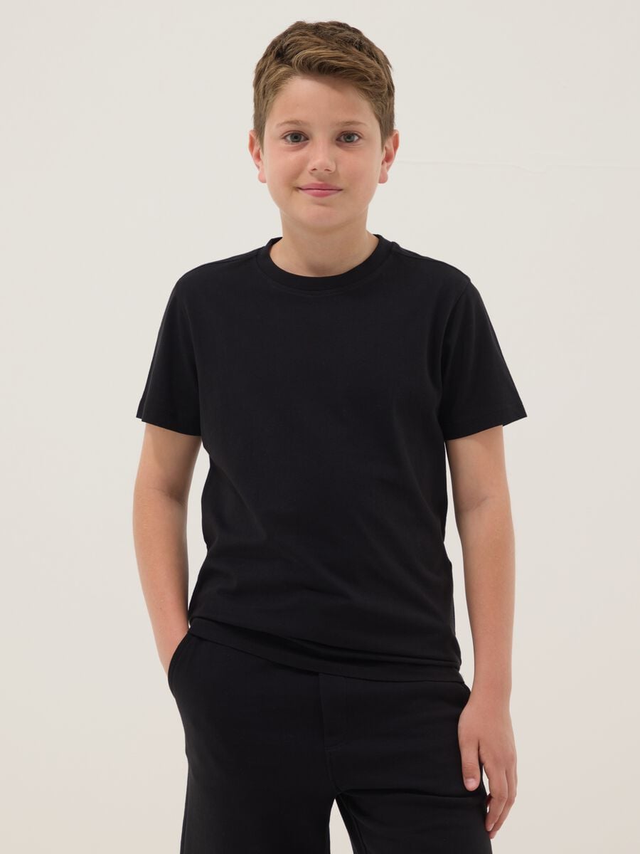 Boys&rsquo; black pure cotton regular fit T-shirt_1