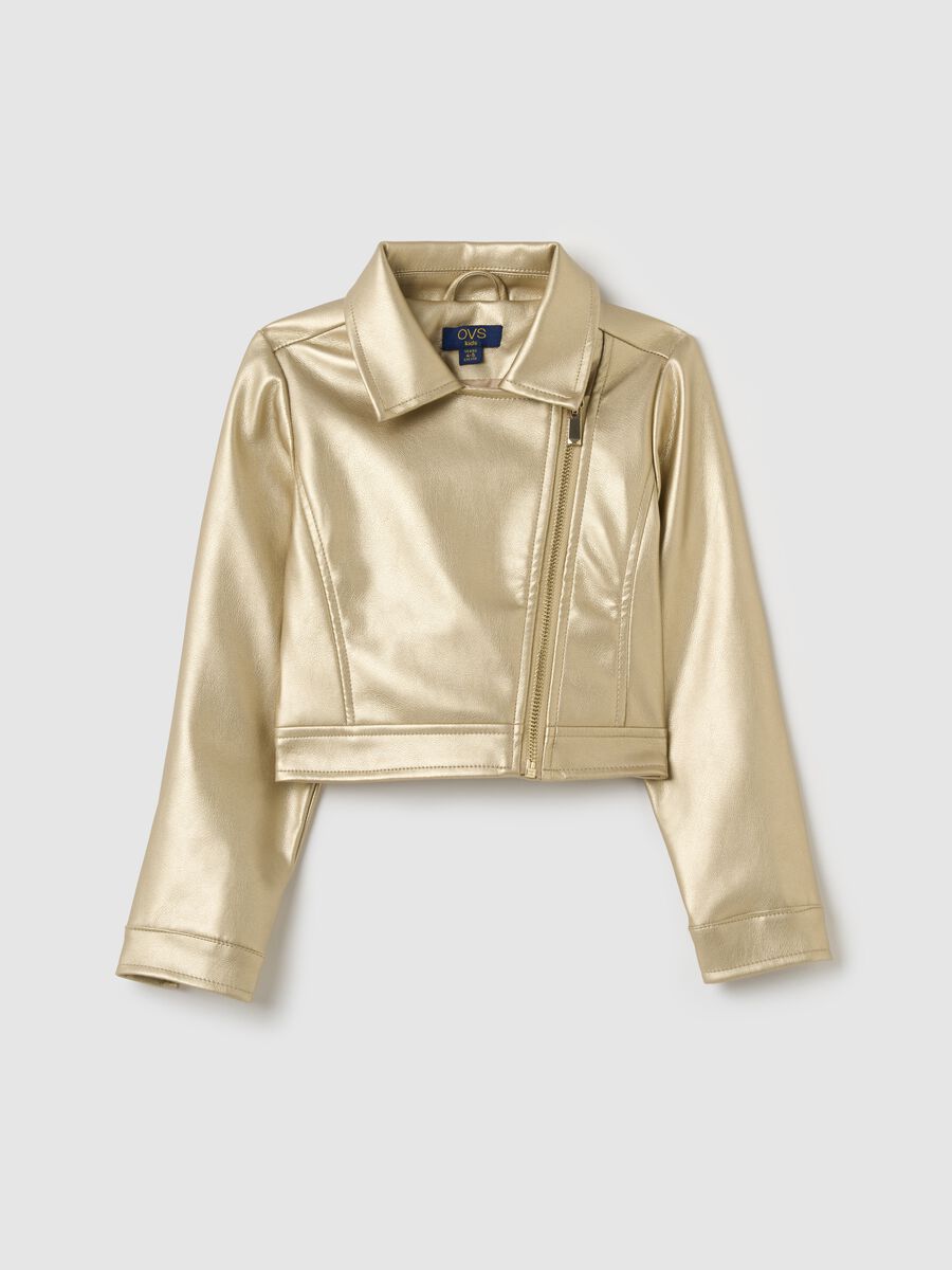 Biker jacket in golden fabric_0