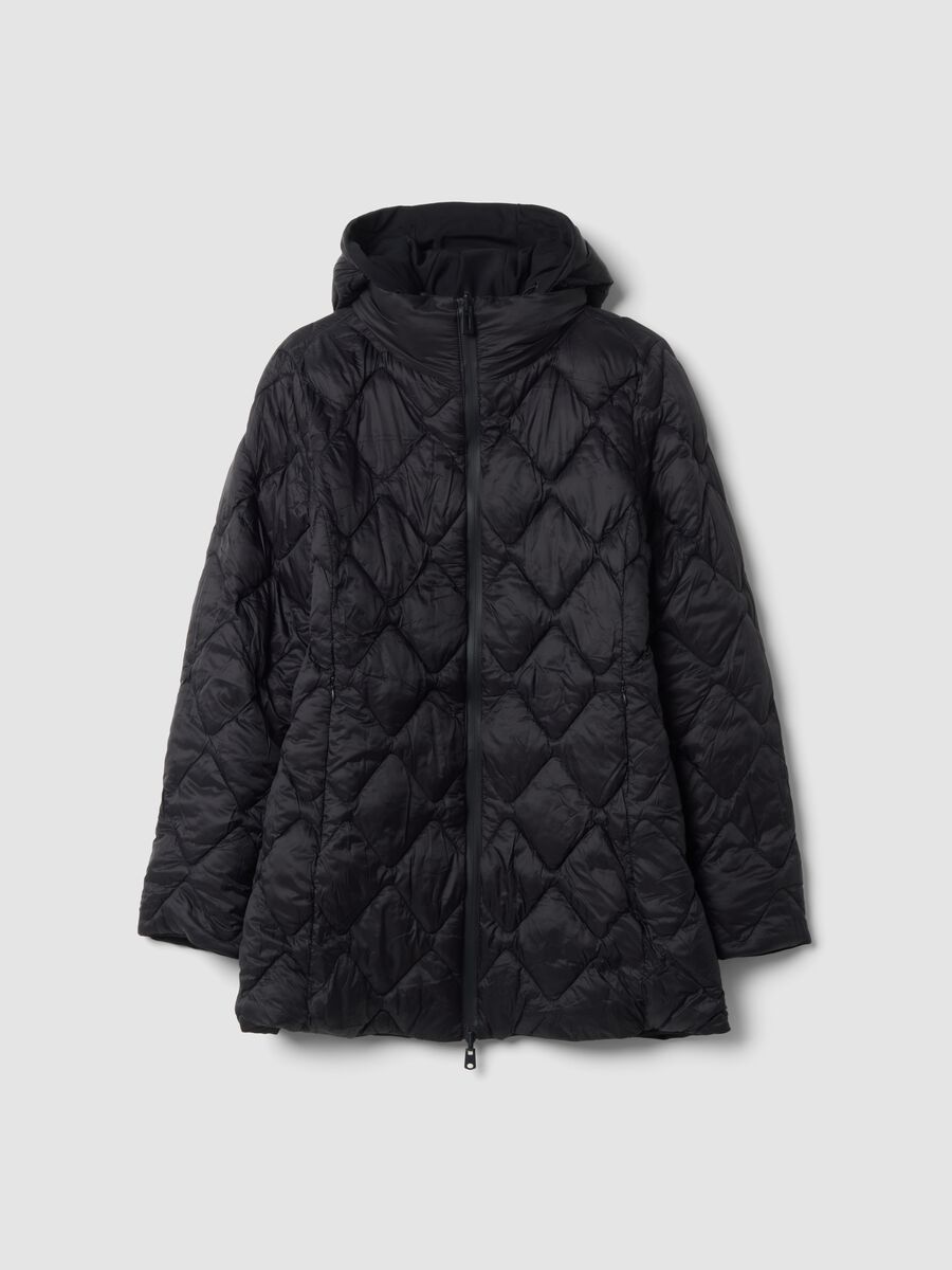 Parka nero con cappuccio in tessuto elasticizzato regular fit_1