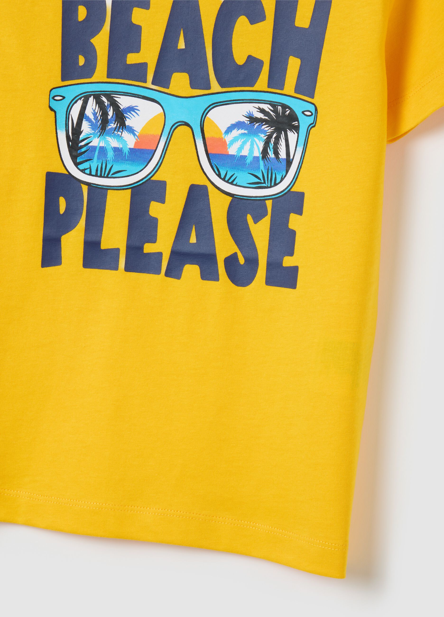 Yellow children's regular fit pure cotton t-shirt with print