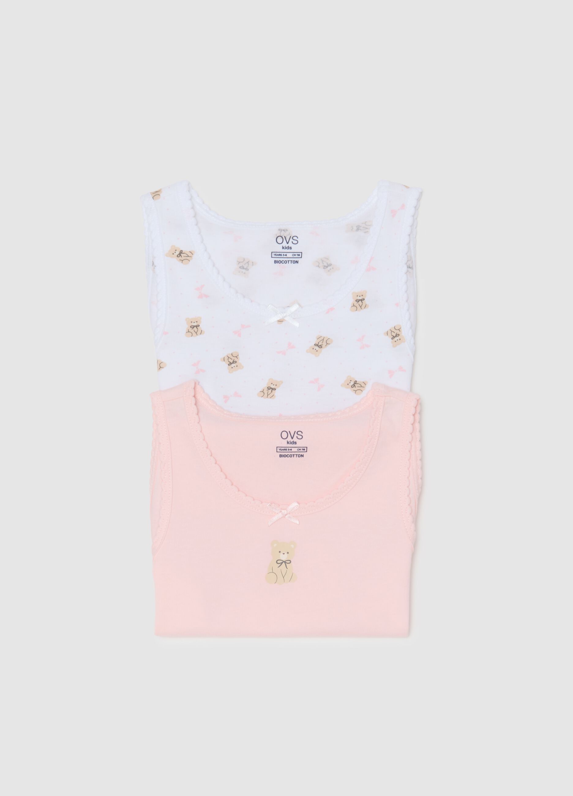 Girls' double pack of multicolour cotton vests - regular fit