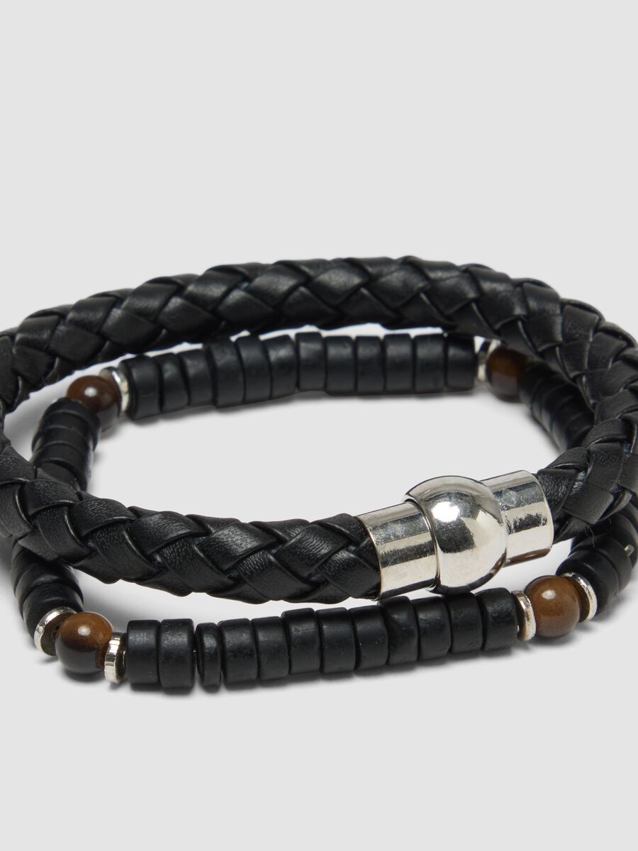 Pack of black woven and beaded bracelets_1