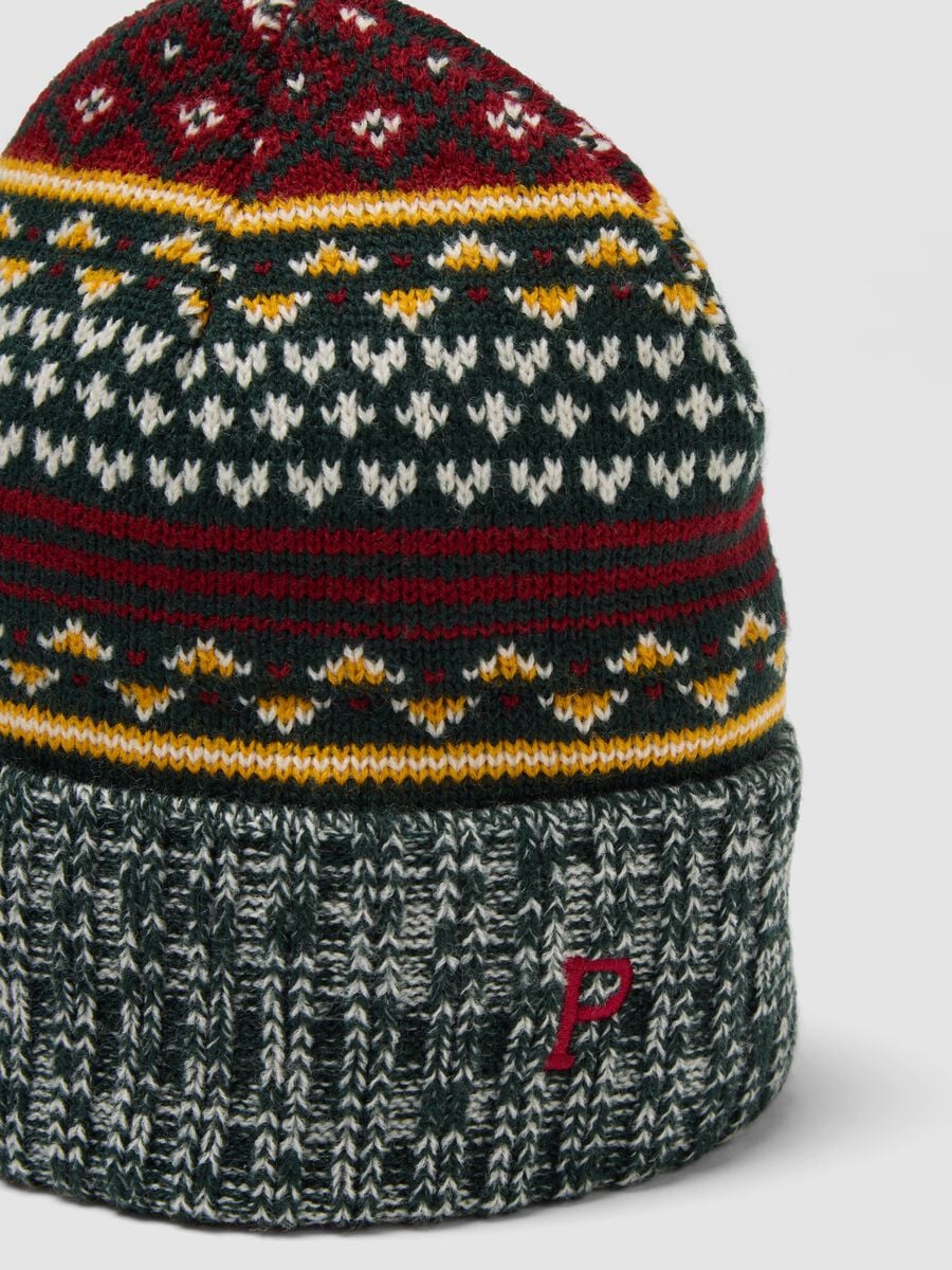 Cappello multicolor con fantasia jacquard e ricamo_3