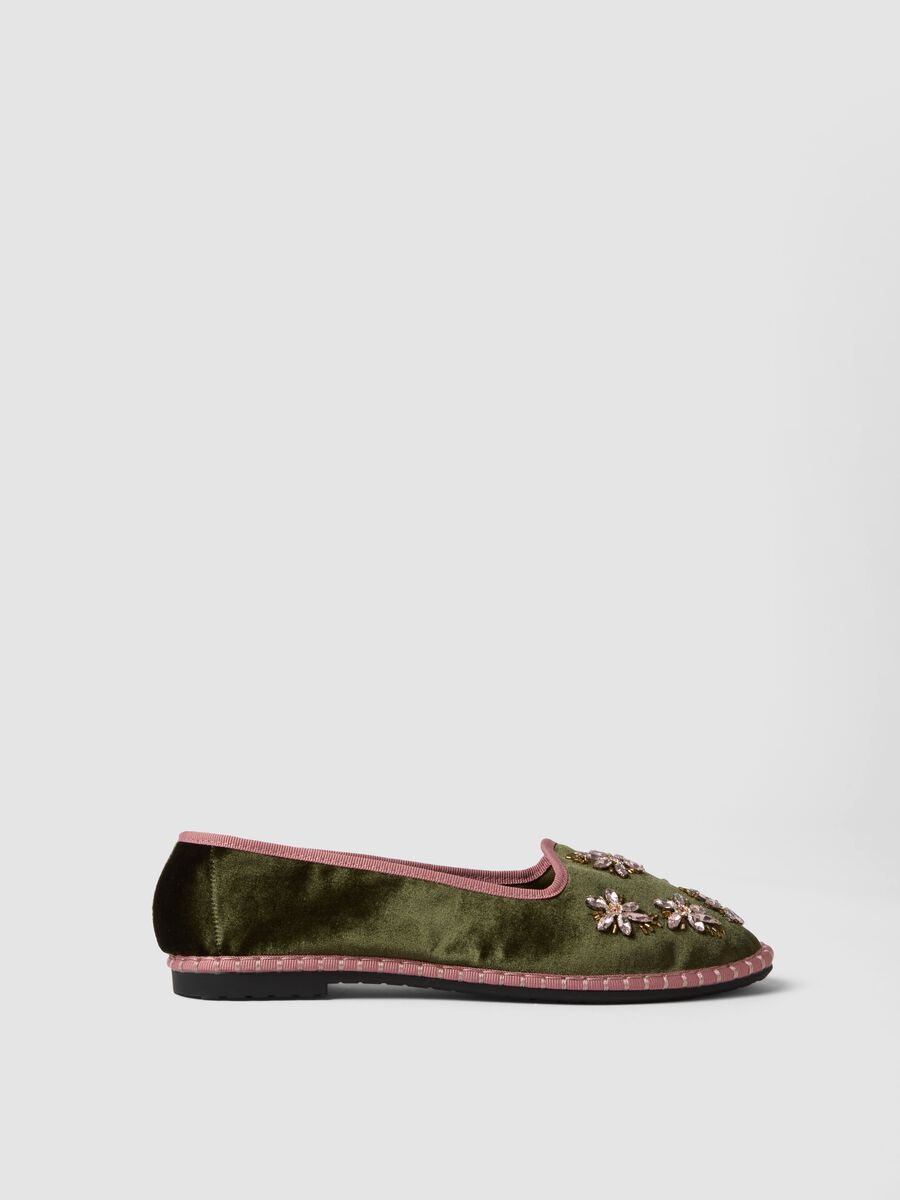 Green Friulane shoes with floral jewel embroidery_0