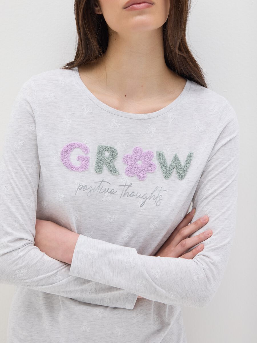 Grey pure cotton women's dress with embroidered lettering_3