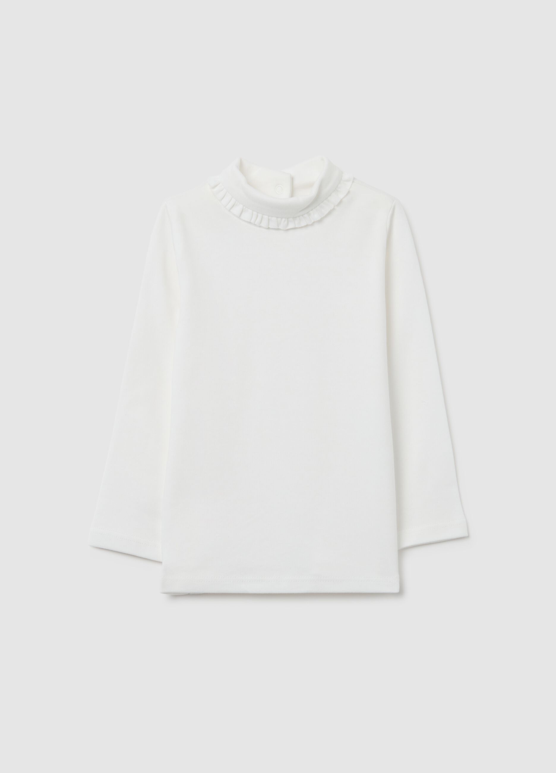 White regular fit girl's top with ruched collar in pure cotton