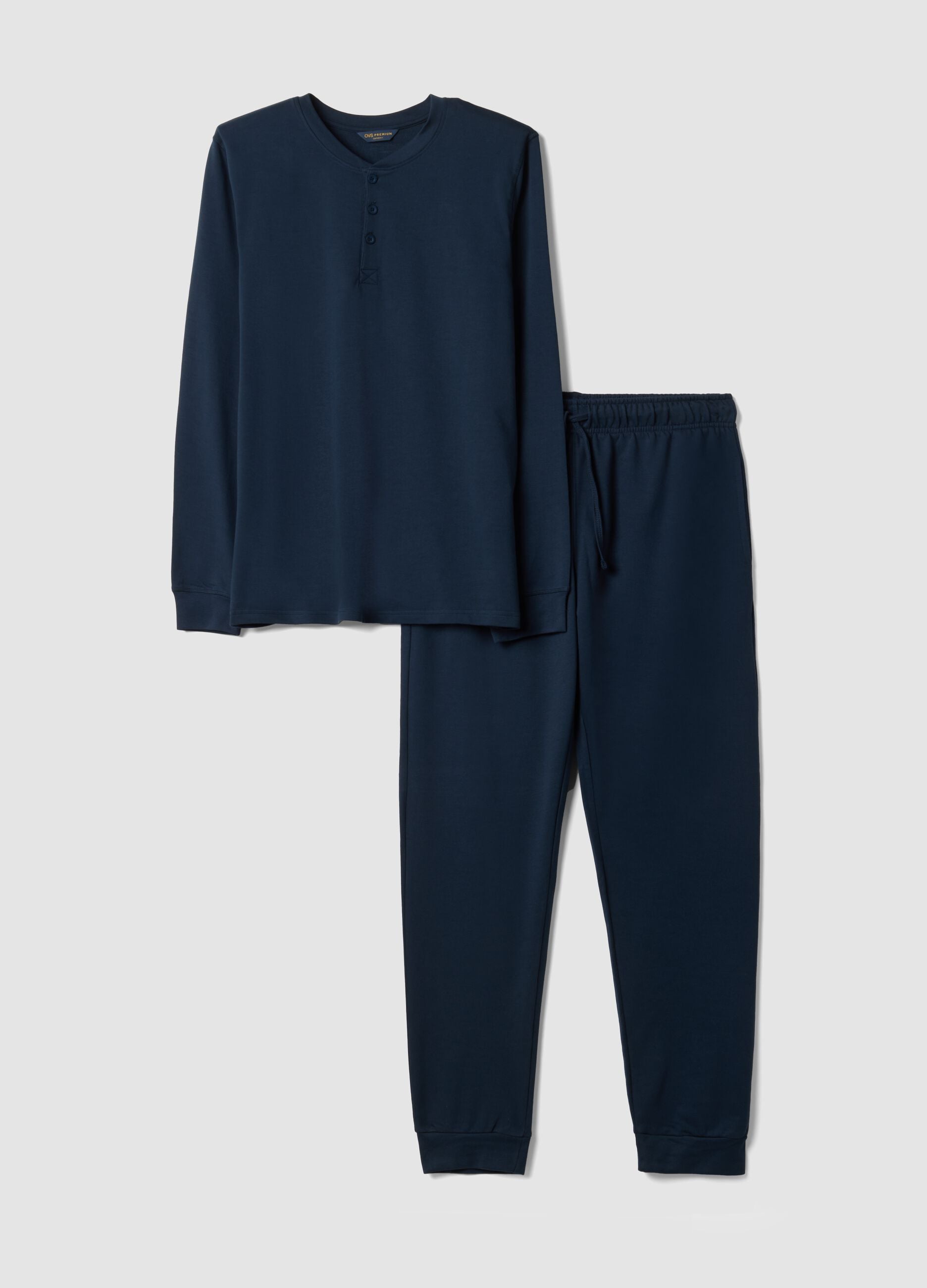Pigiama blu in puro cotone con scollo serafino