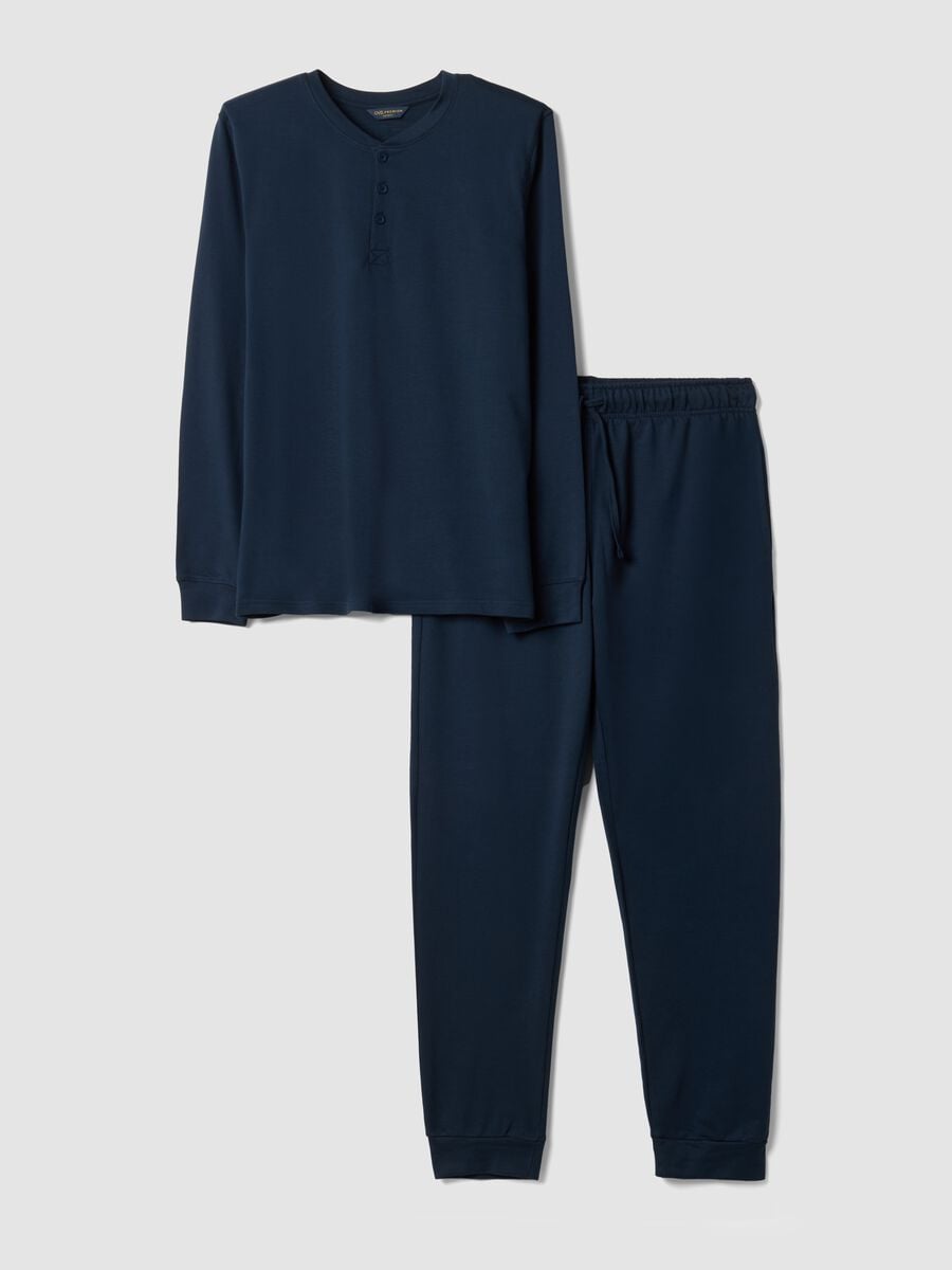Pigiama blu in puro cotone con scollo serafino_4