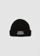 Black ribbed knit beanie with turn-up cuff_0