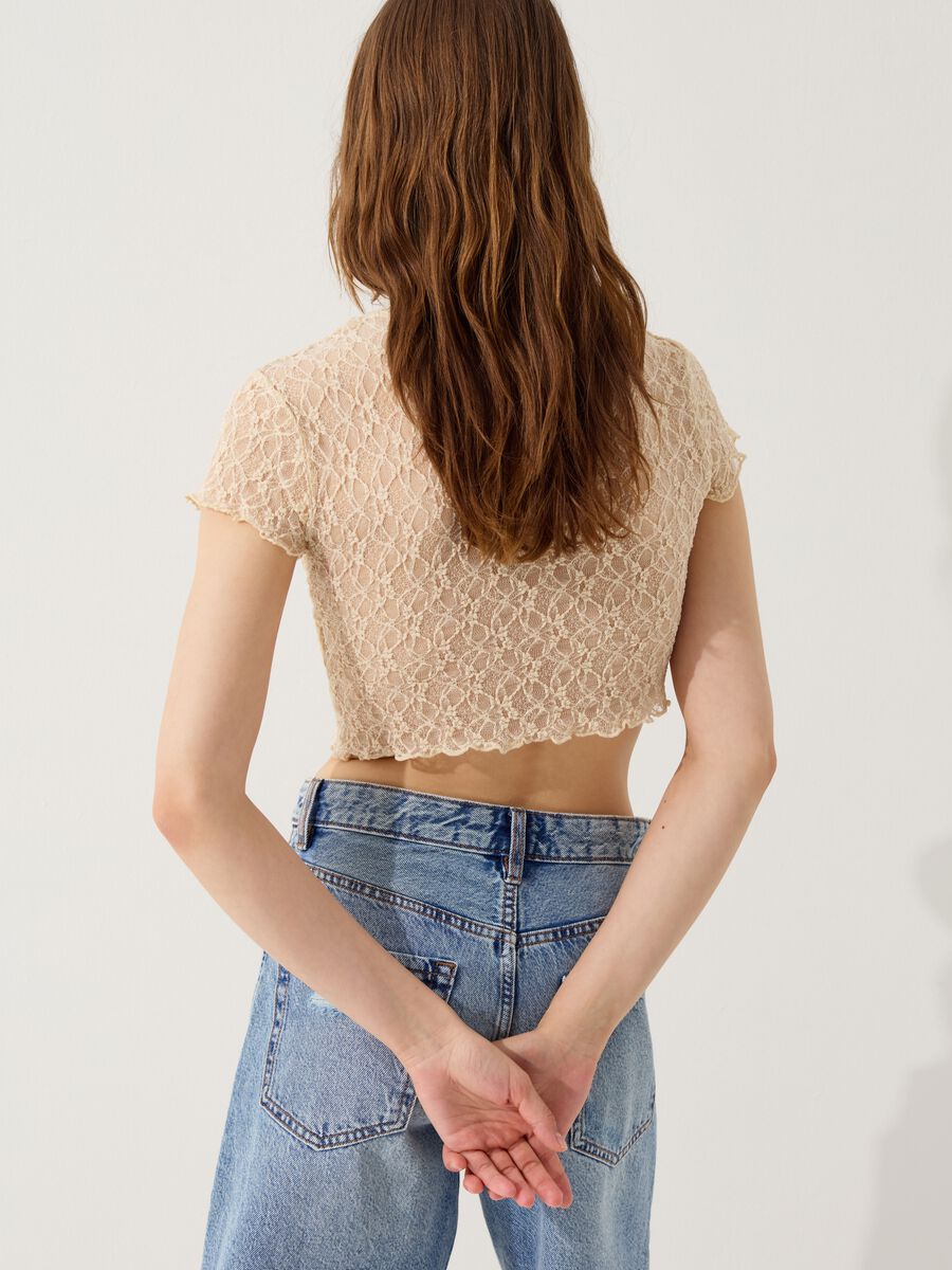 Semi-sheer crop T-shirt with wavy edging_2