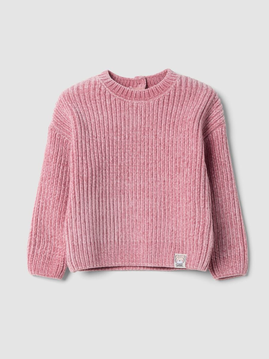 Mauve ribbed crew-neck jumper with oversized fit_0