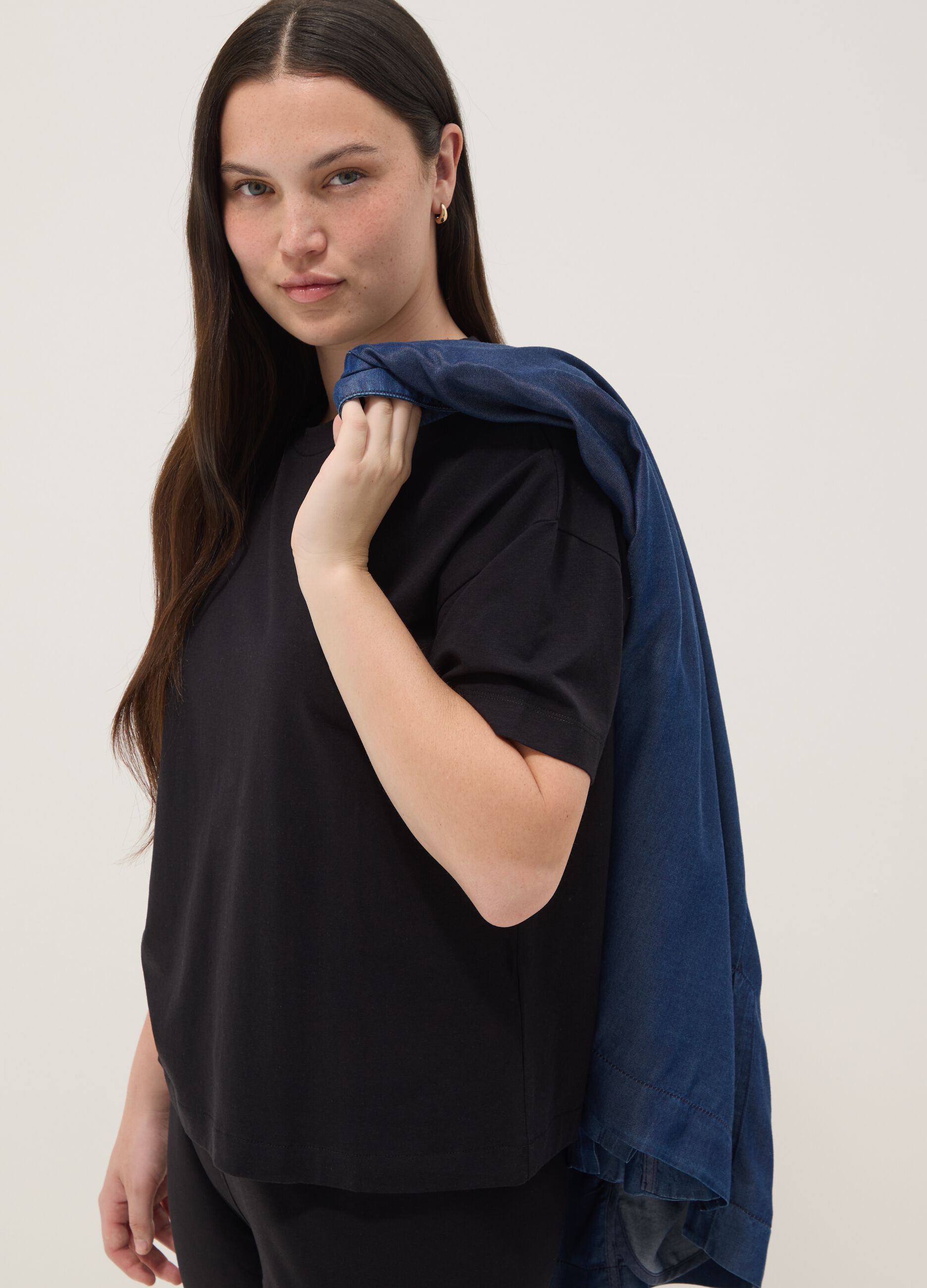 Black stretch cotton-modal T-shirt