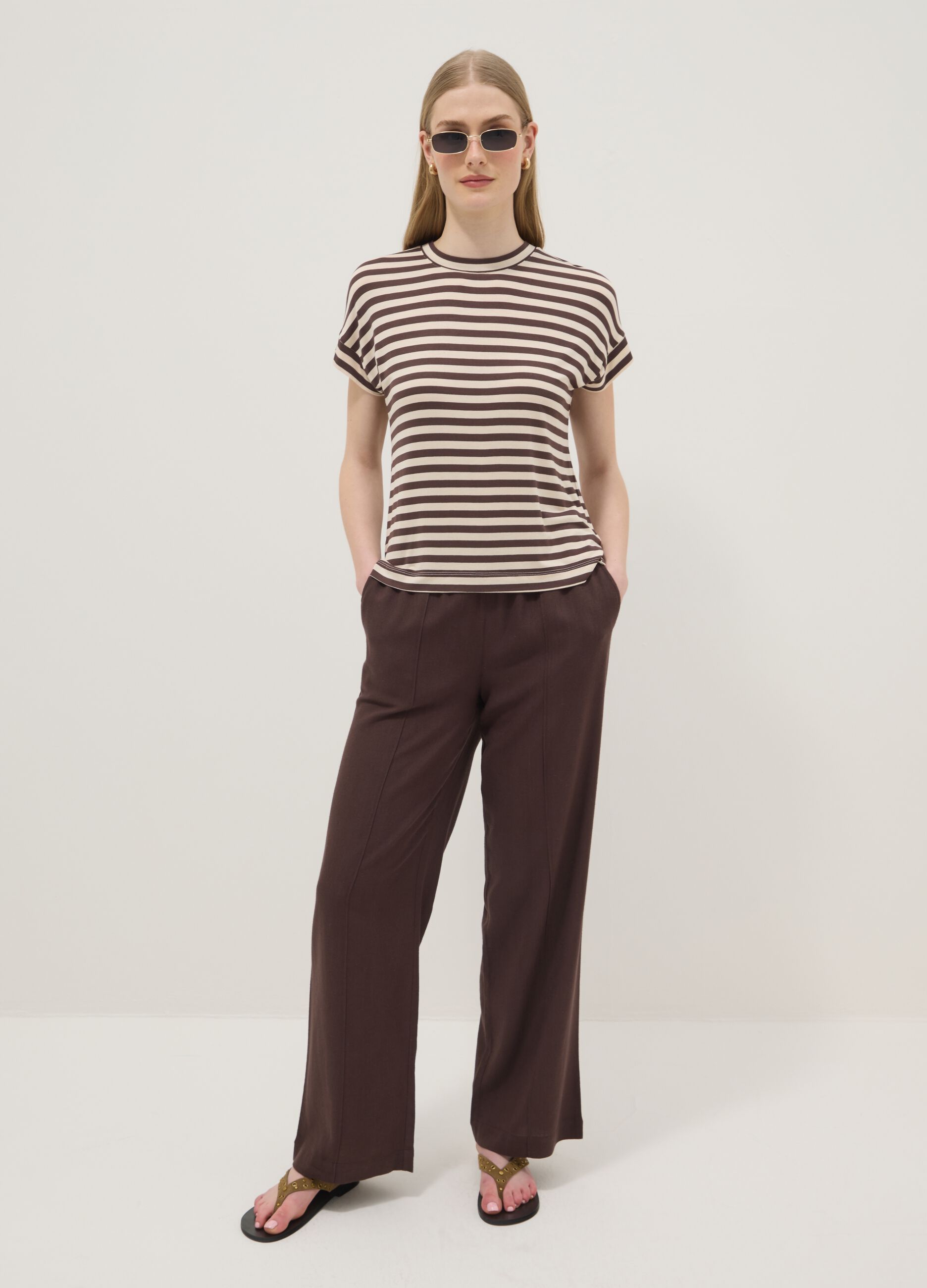 Regular-fit multicolour striped stretch viscose T-shirt