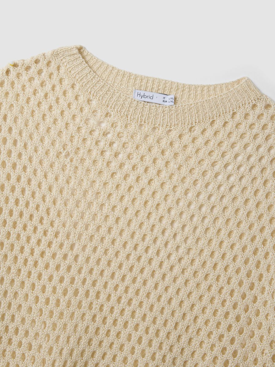 Beige open-knit three-quarter sleeve jumper_5