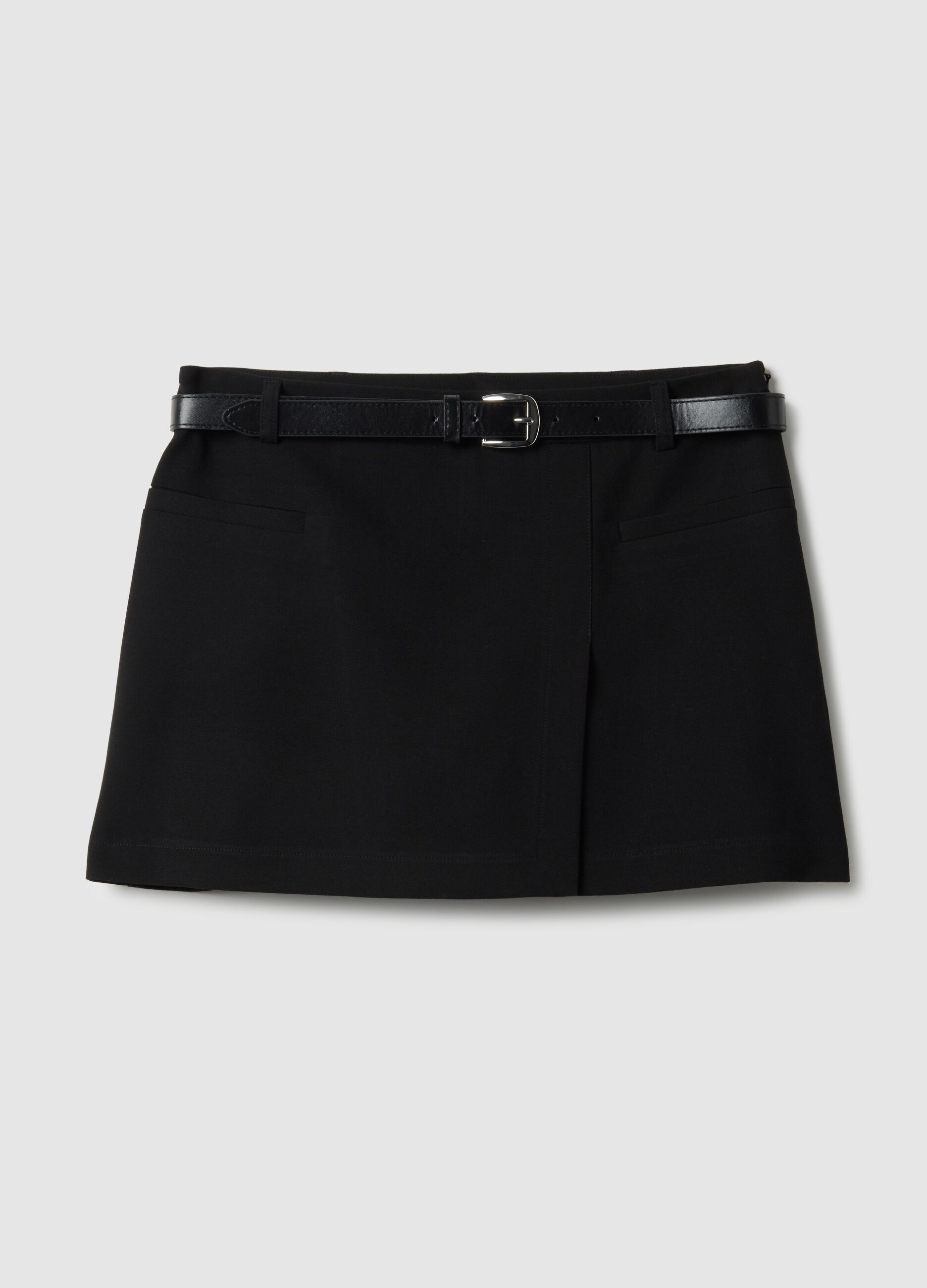 Black regular fit mini skirt with belt