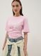 Pink pure cotton T-shirt with slogan print, relaxed fit_0