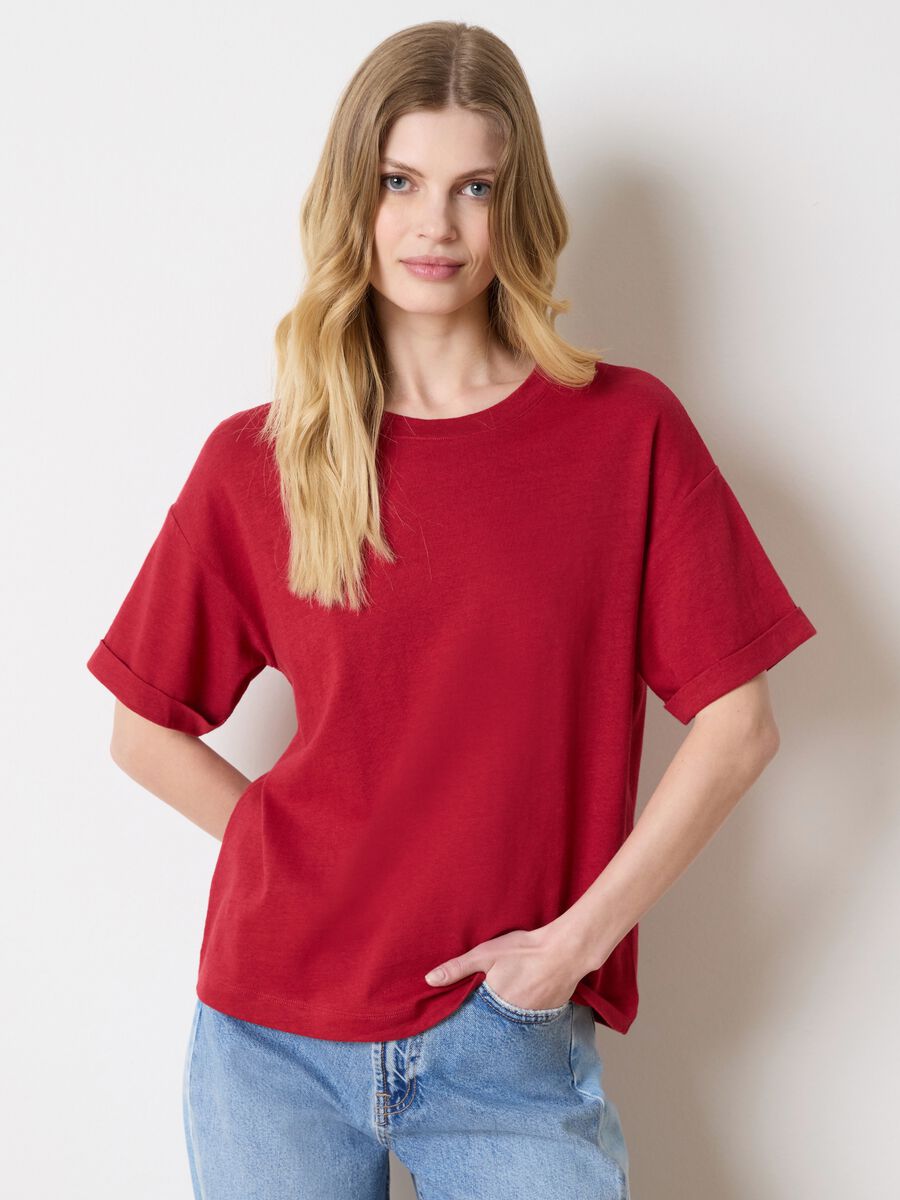 Oversized T-shirt in cotton and linen_1