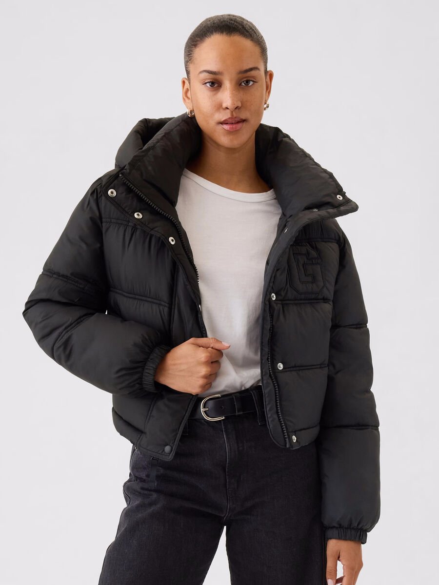 Short quilted down jacket with hood_0