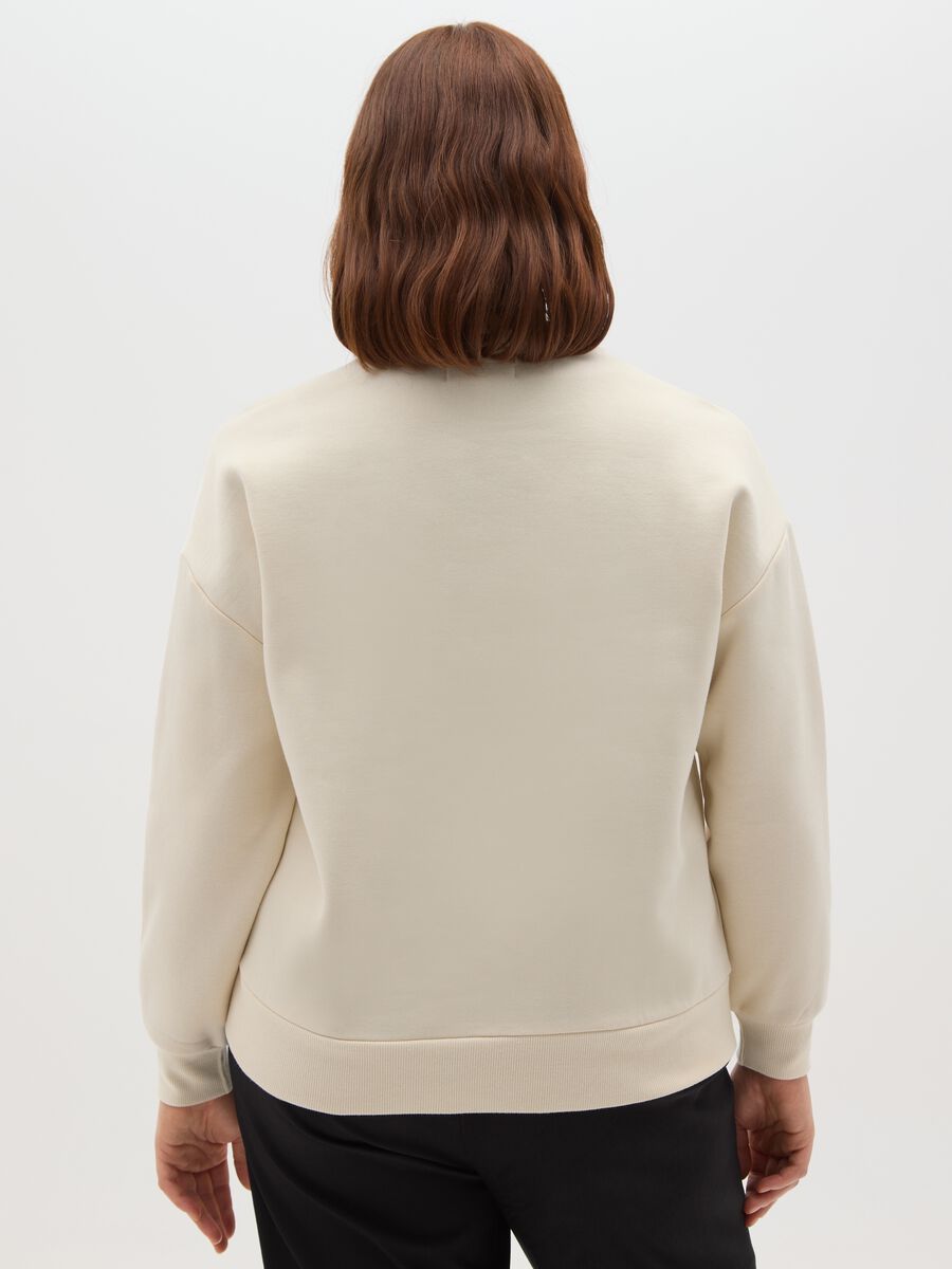 Felpa beige in misto cotone regular fit con strass_2