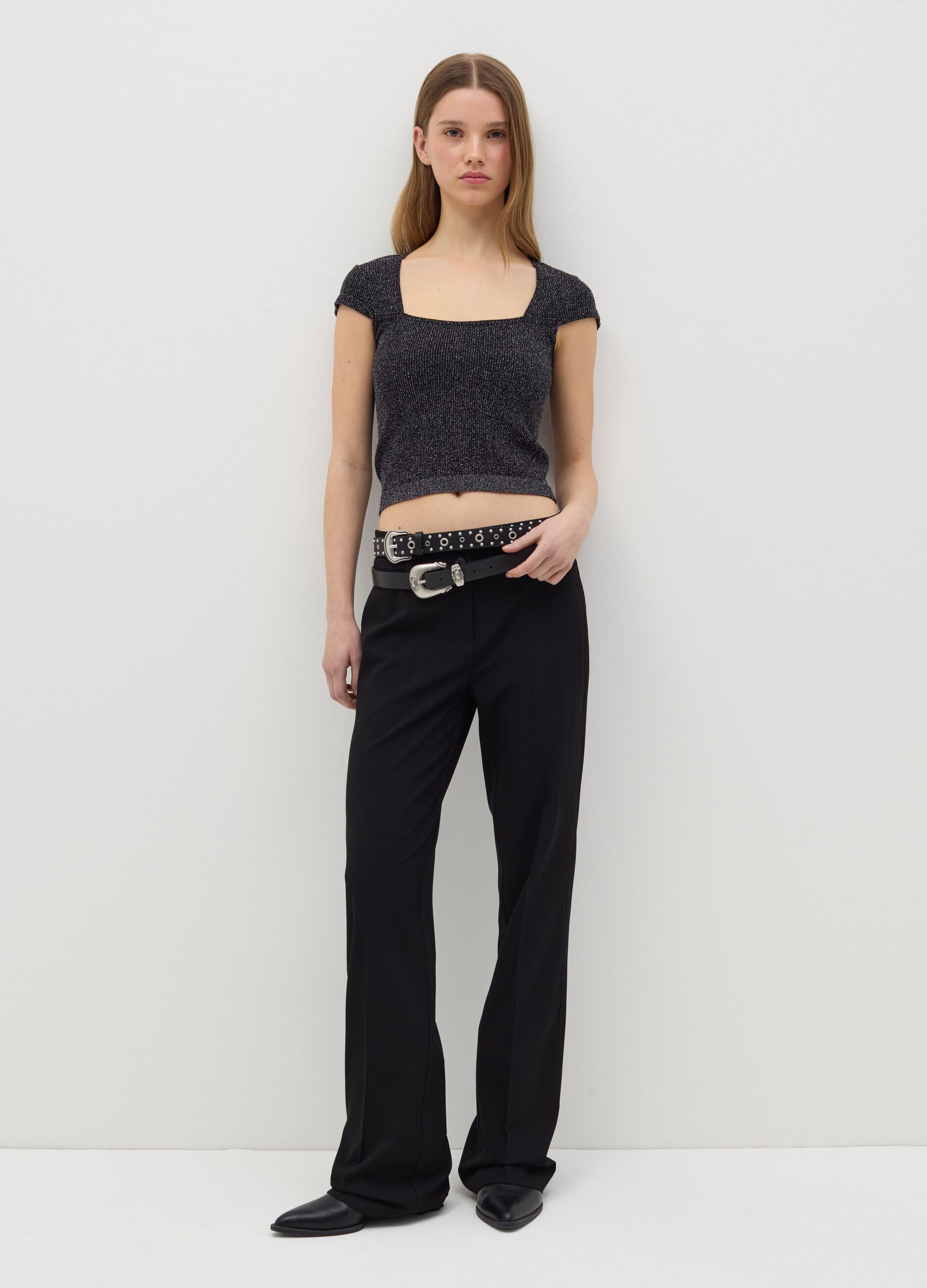 Lurex T-shirt with square neck
