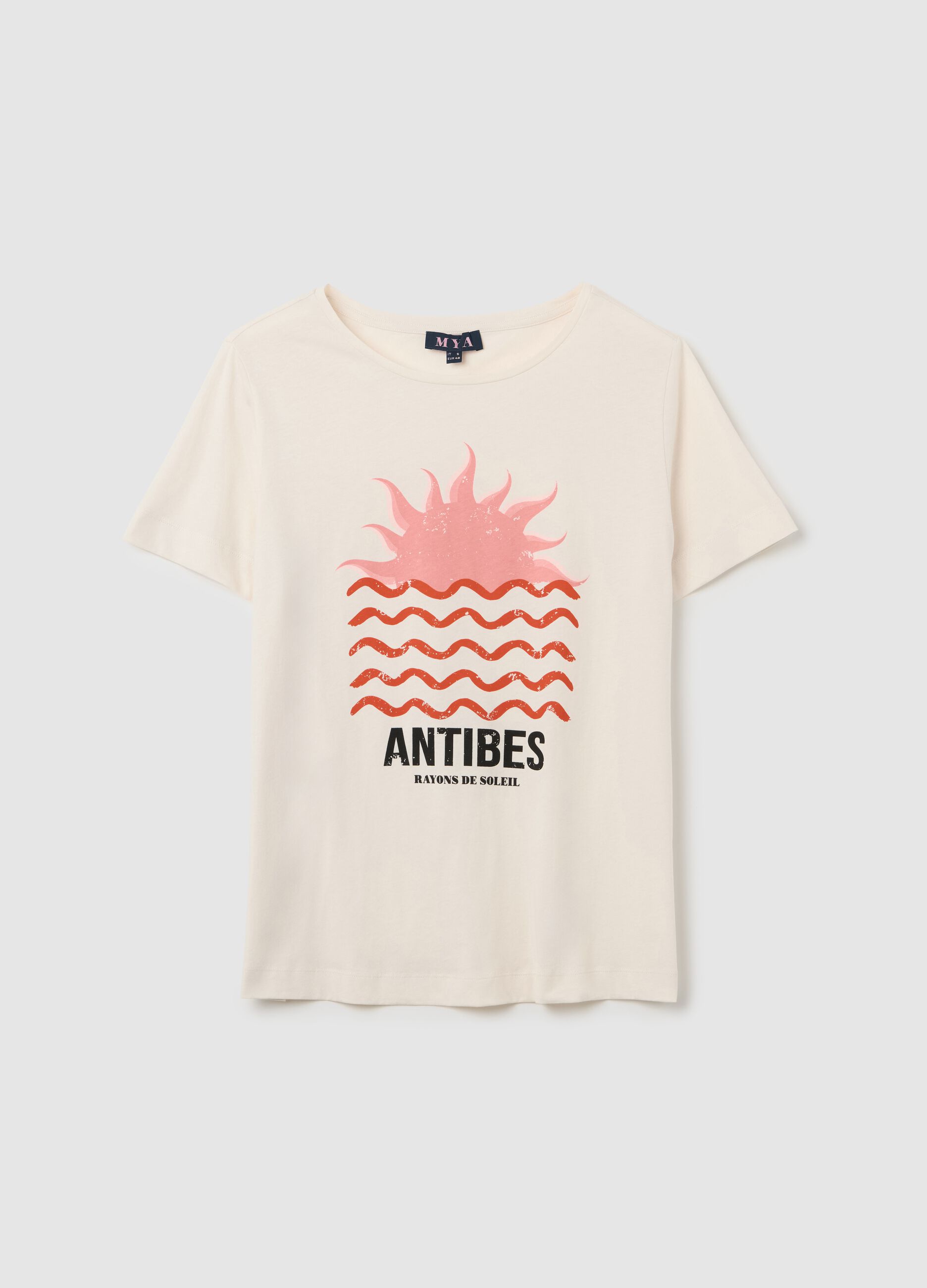 White cropped T-shirt with Antibes print