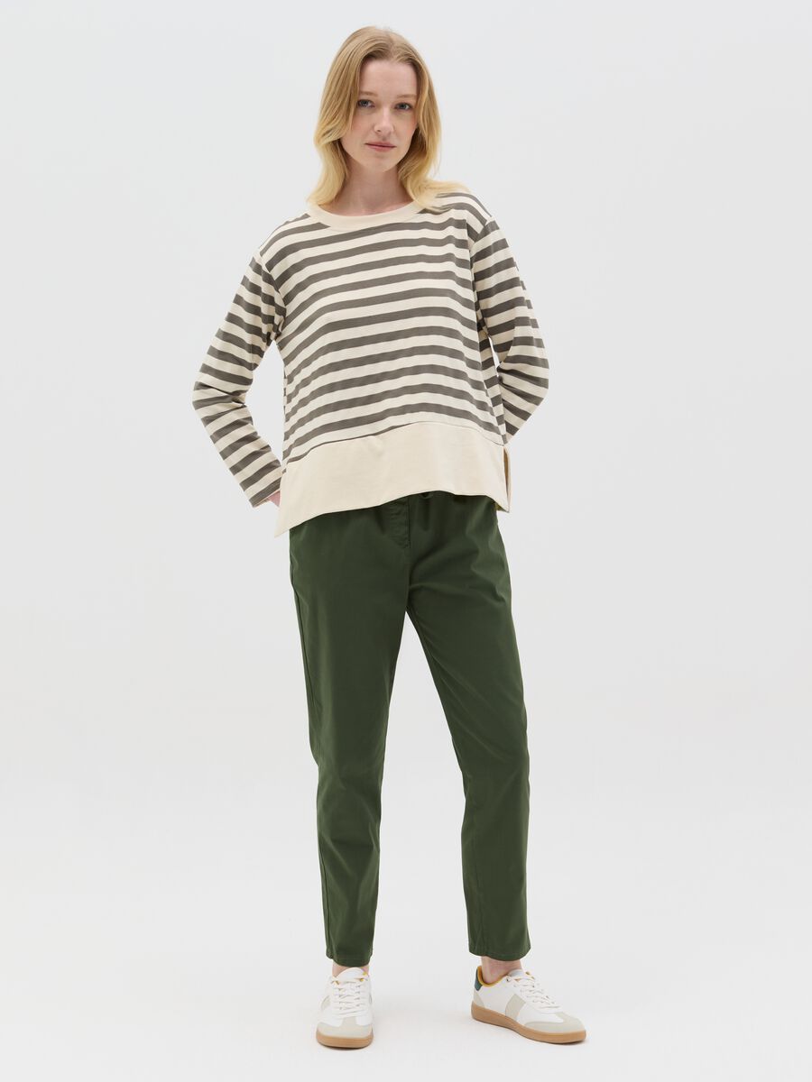 Beige and green striped top with long sleeves_1