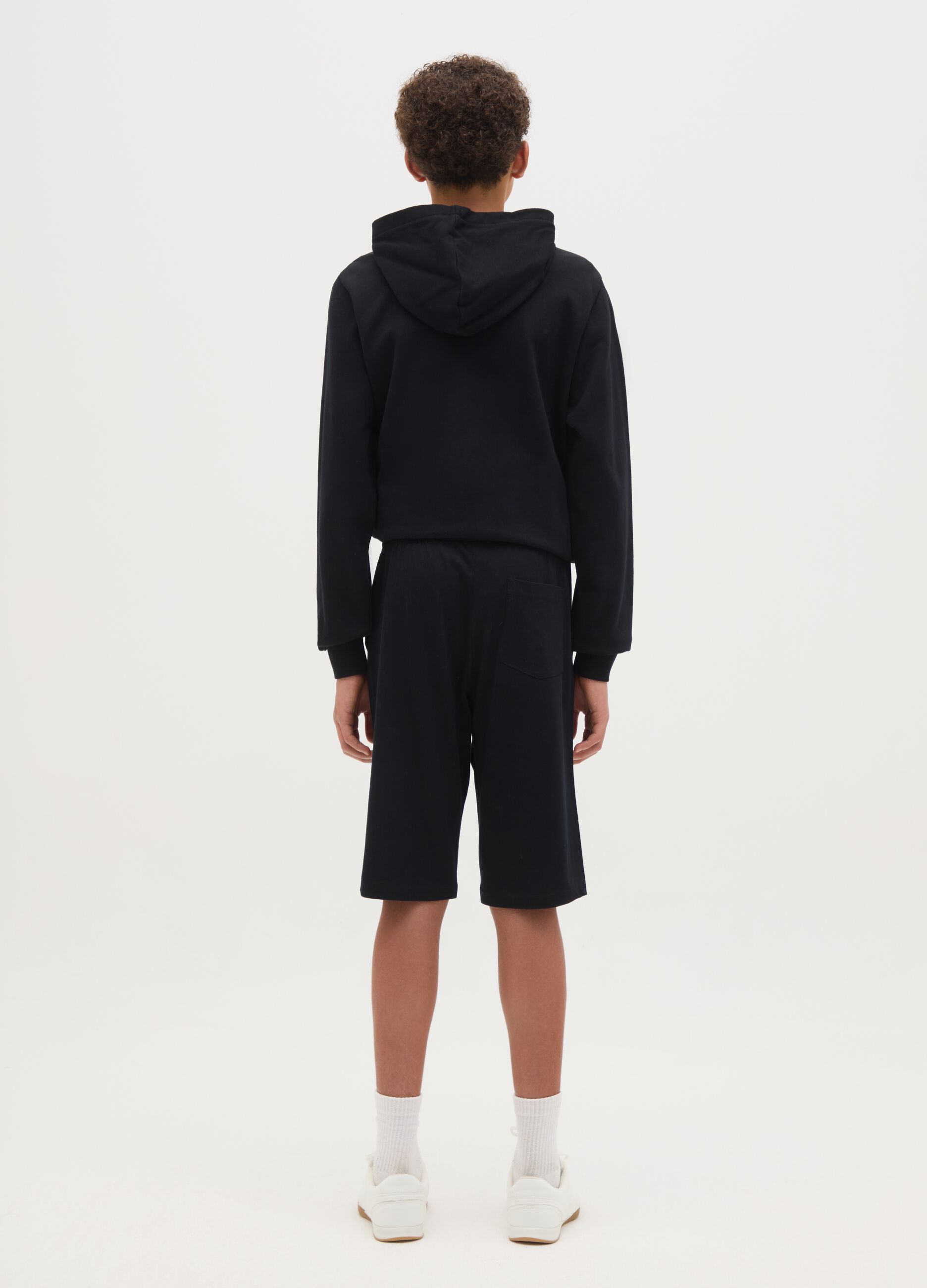 Black Bermuda joggers in cotton with drawstring