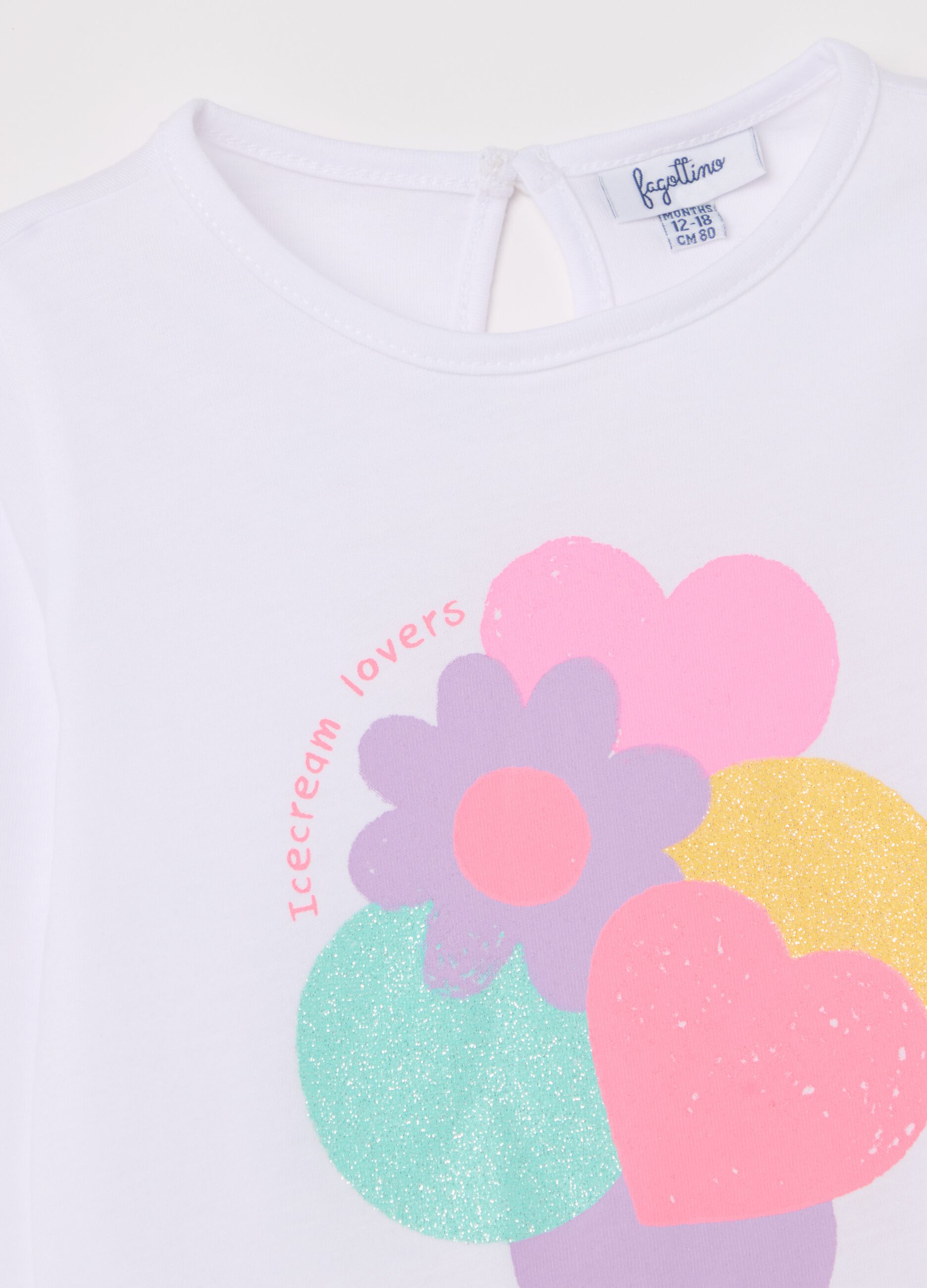 Long-sleeved T-shirt with glitter ice cream print