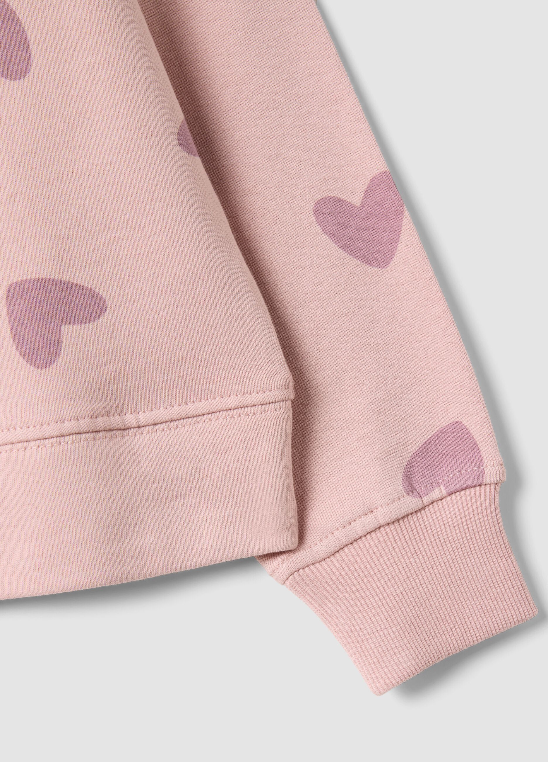 Felpa rosa in puro cotone con stampa cuori e girocollo per bambina
