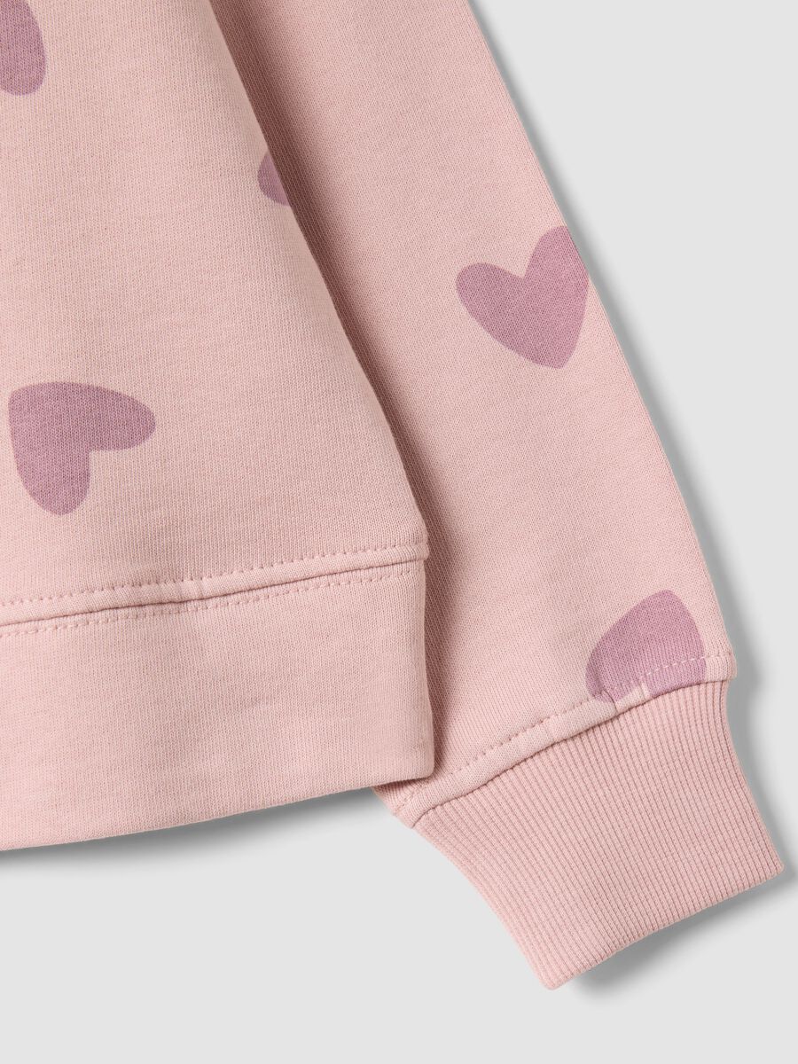 Felpa rosa in puro cotone con stampa cuori e girocollo per bambina_2