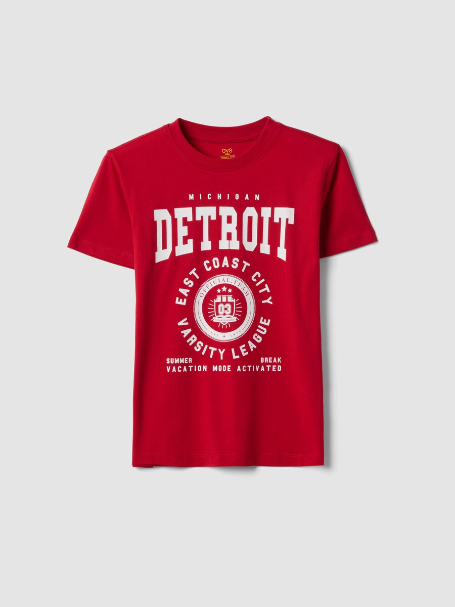 T-shirt in puro cotone rossa da ragazzo regular fit con stampa_0