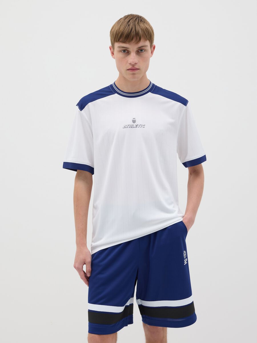 White and blue T-shirt in mesh with print_0