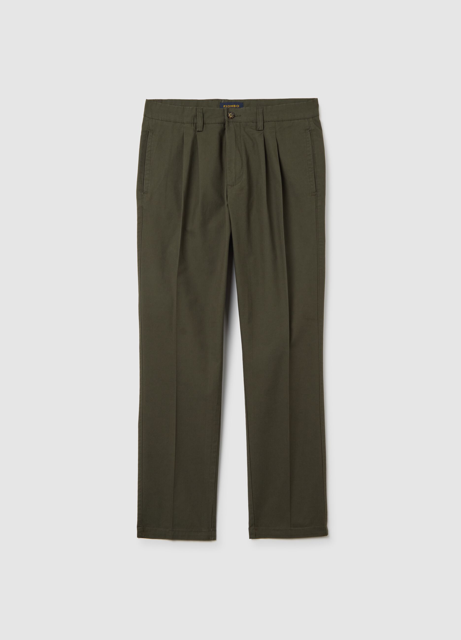 Green regular fit pure cotton twill chino trousers