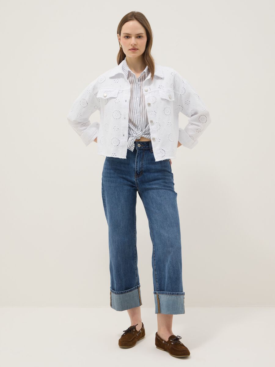 White pure cotton jacket with Broderie Anglaise embroidery, regular fit_2