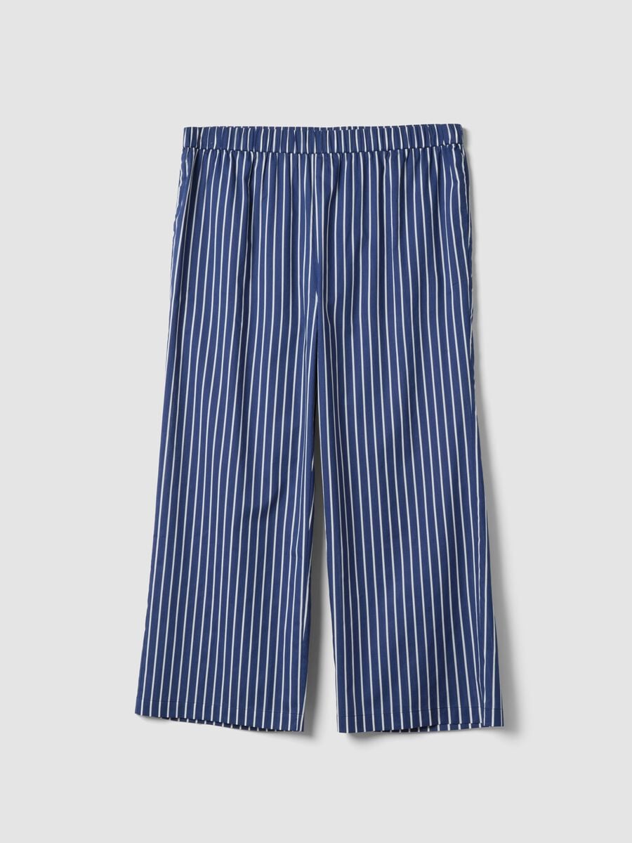 Pantaloni blu a righe in puro cotone wide leg_4